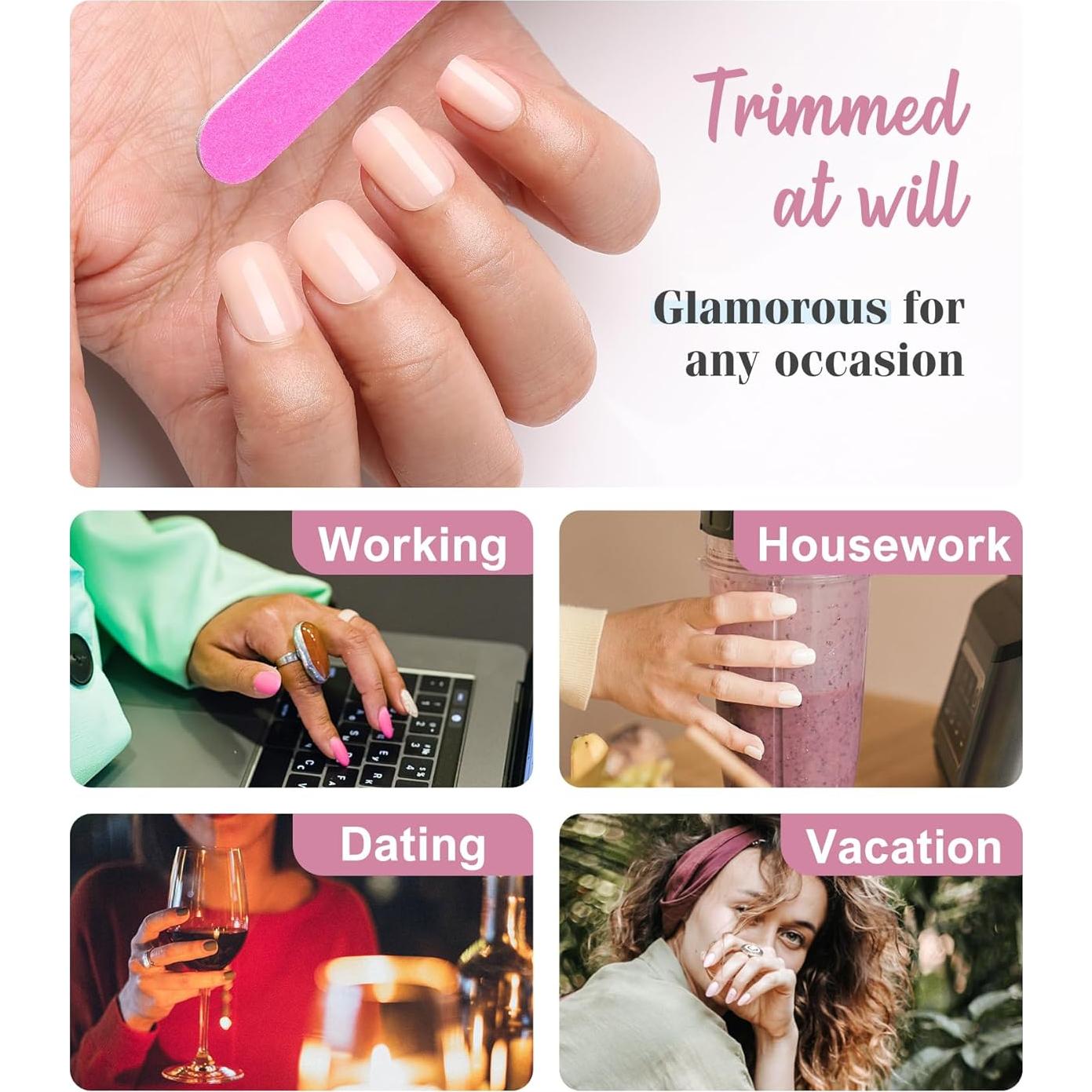 Uñas Postizas Morily Cortas Cuadradas Nude Brillantes - 24 Piezas