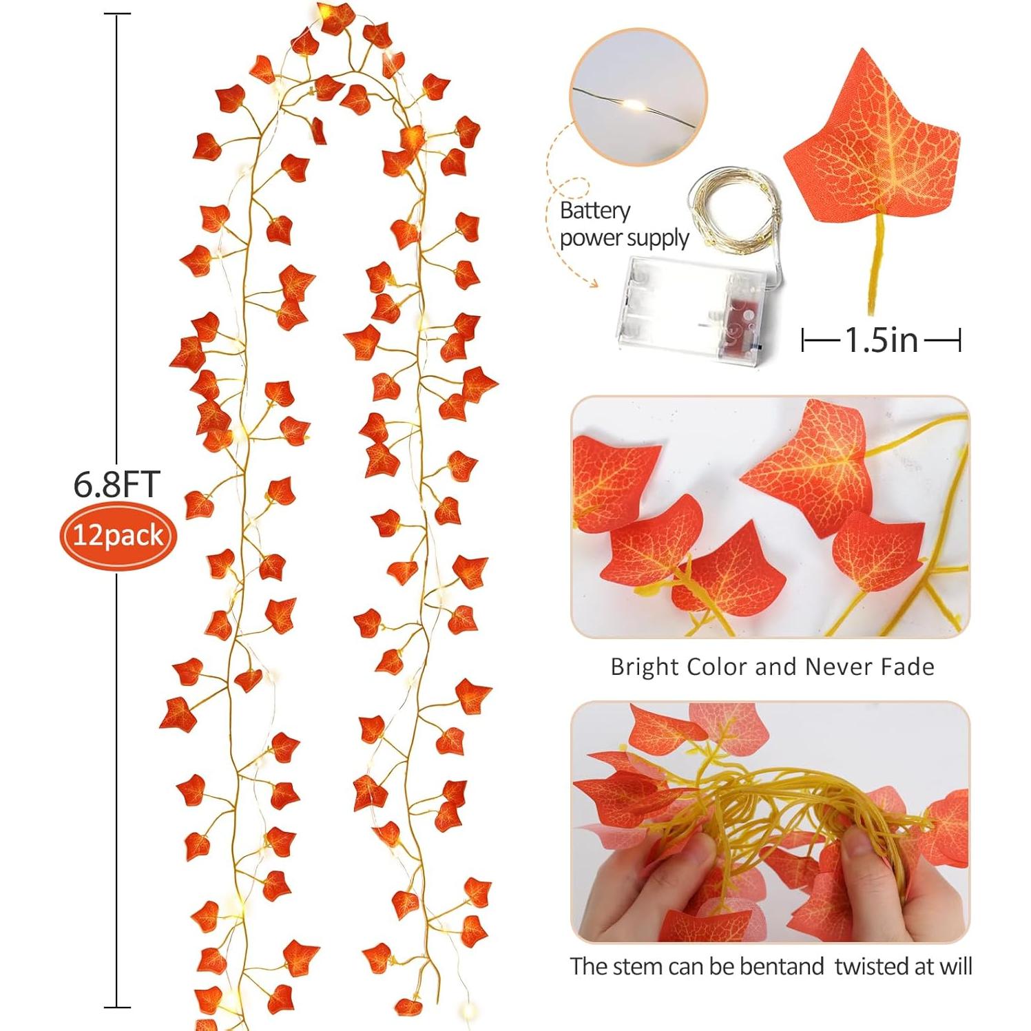 Guirnalda de Hiedra Falsa RECUTMS con Luces LED 12 Piezas