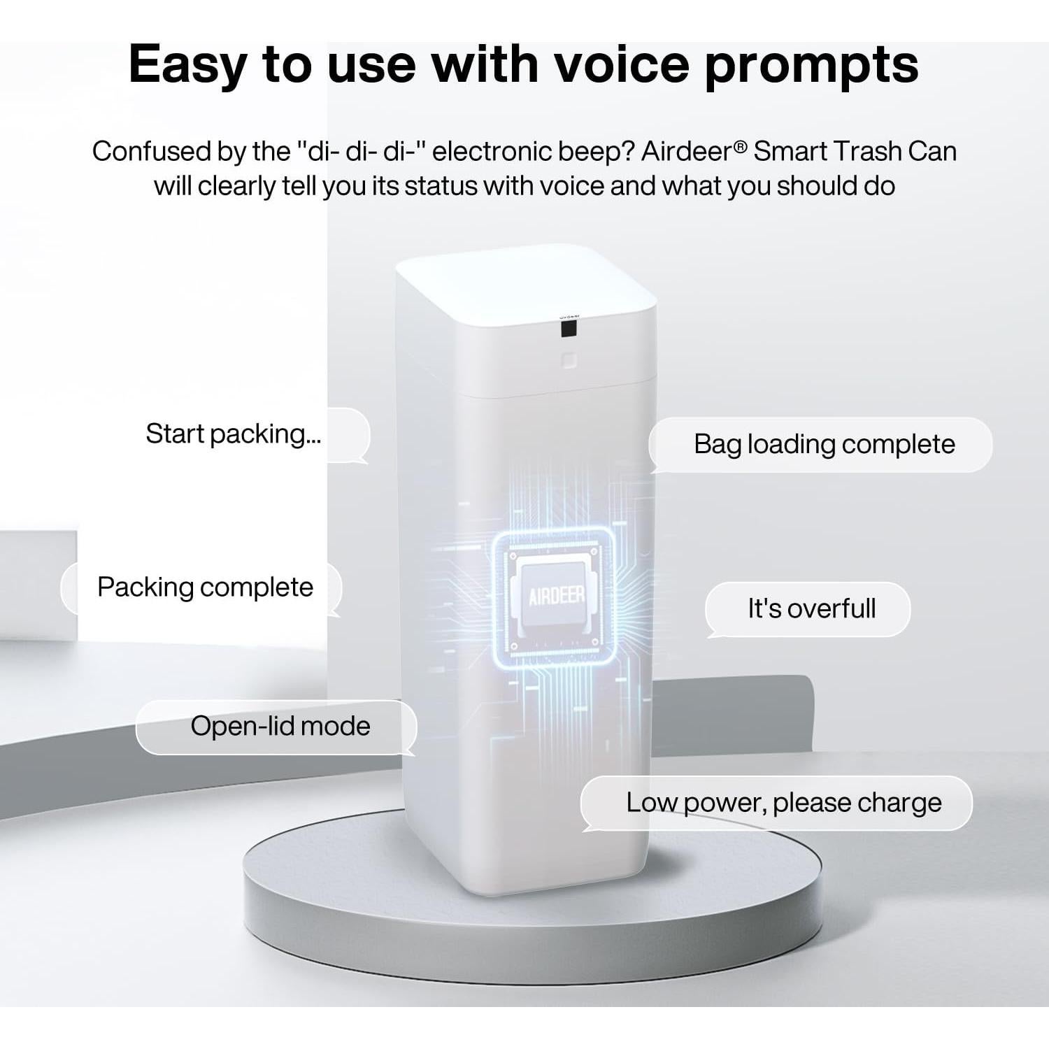 Cubo de Basura Inteligente Airdeer L2, 30 Litros, Blanco