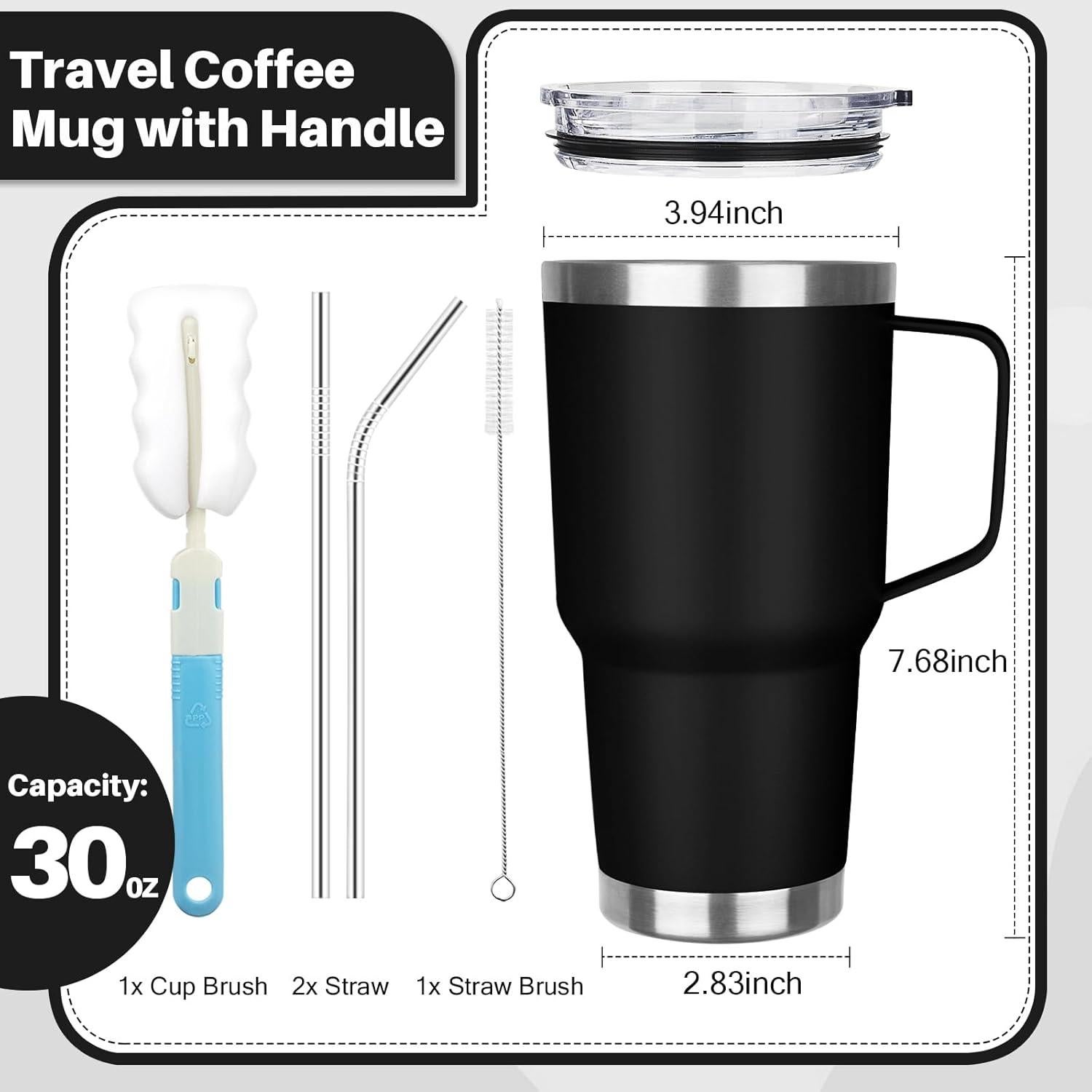 Vaso Térmico de Acero Inoxidable 30 oz GUDEMAO Negro con Asa
