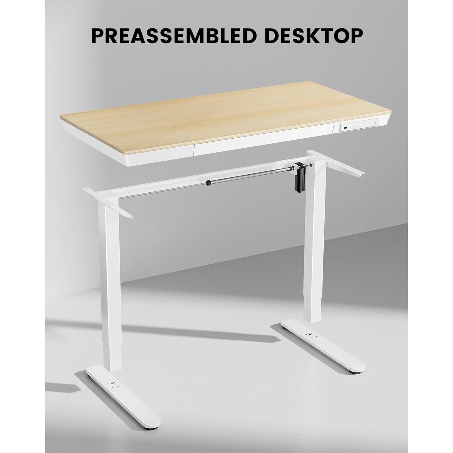 ErGear Electric Standing Desk with Drawers & USB Charging Ports, 48 x 24 Wood Height Adjustable Desk Whole Piece Home Office Computer Desk, Natural