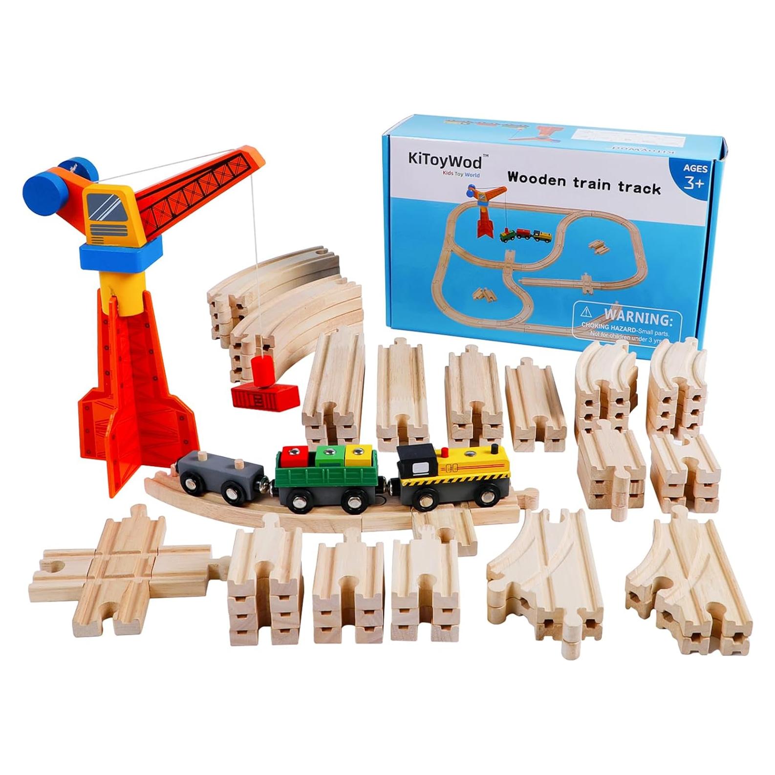 Juego de Pistas de Tren de Madera KiToyWod 62 Piezas