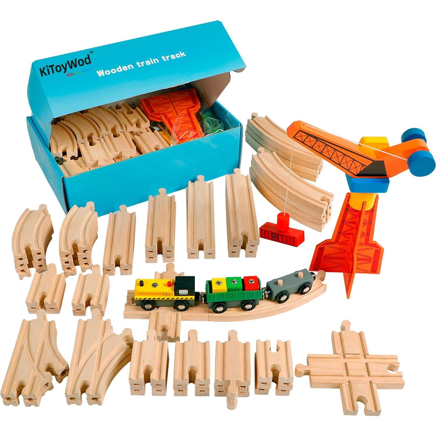Juego de Pistas de Tren de Madera KiToyWod 62 Piezas