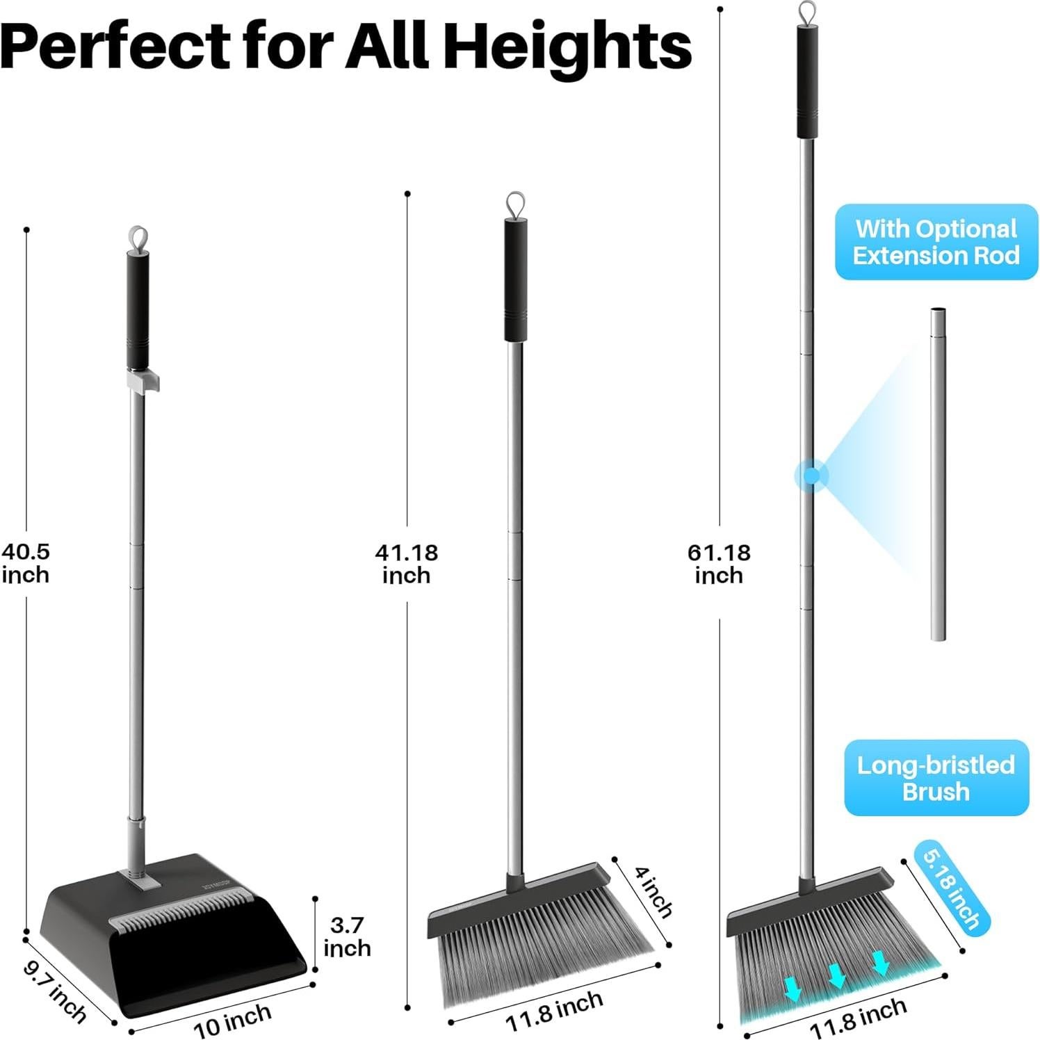 Escoba y Recogedor JOYMOOP Negro 60" (152.4 cm) Cerdas Nylon