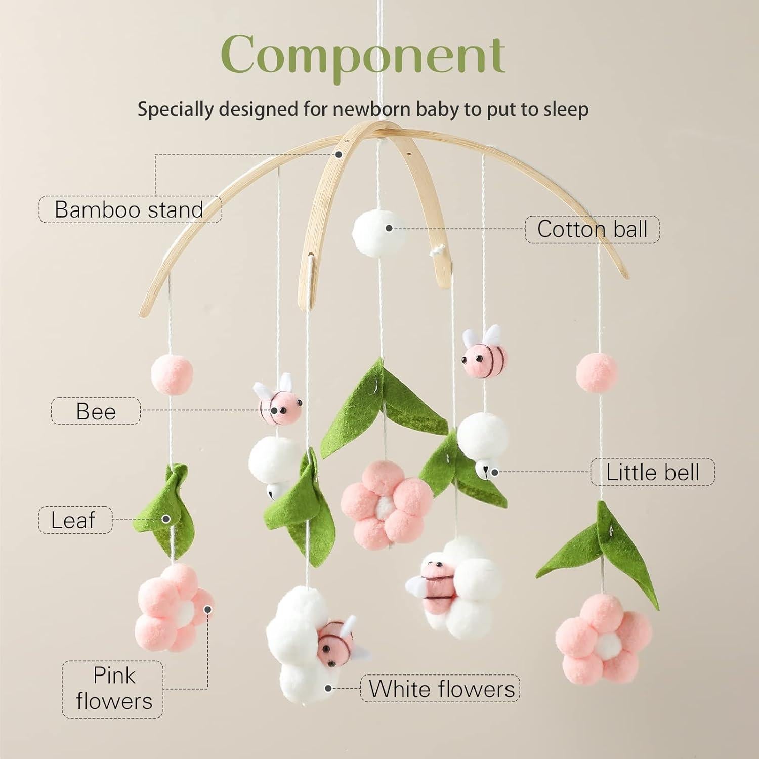 Móvil de Cuna Musical Mamimami Home Abejas Rosa 23.3cm