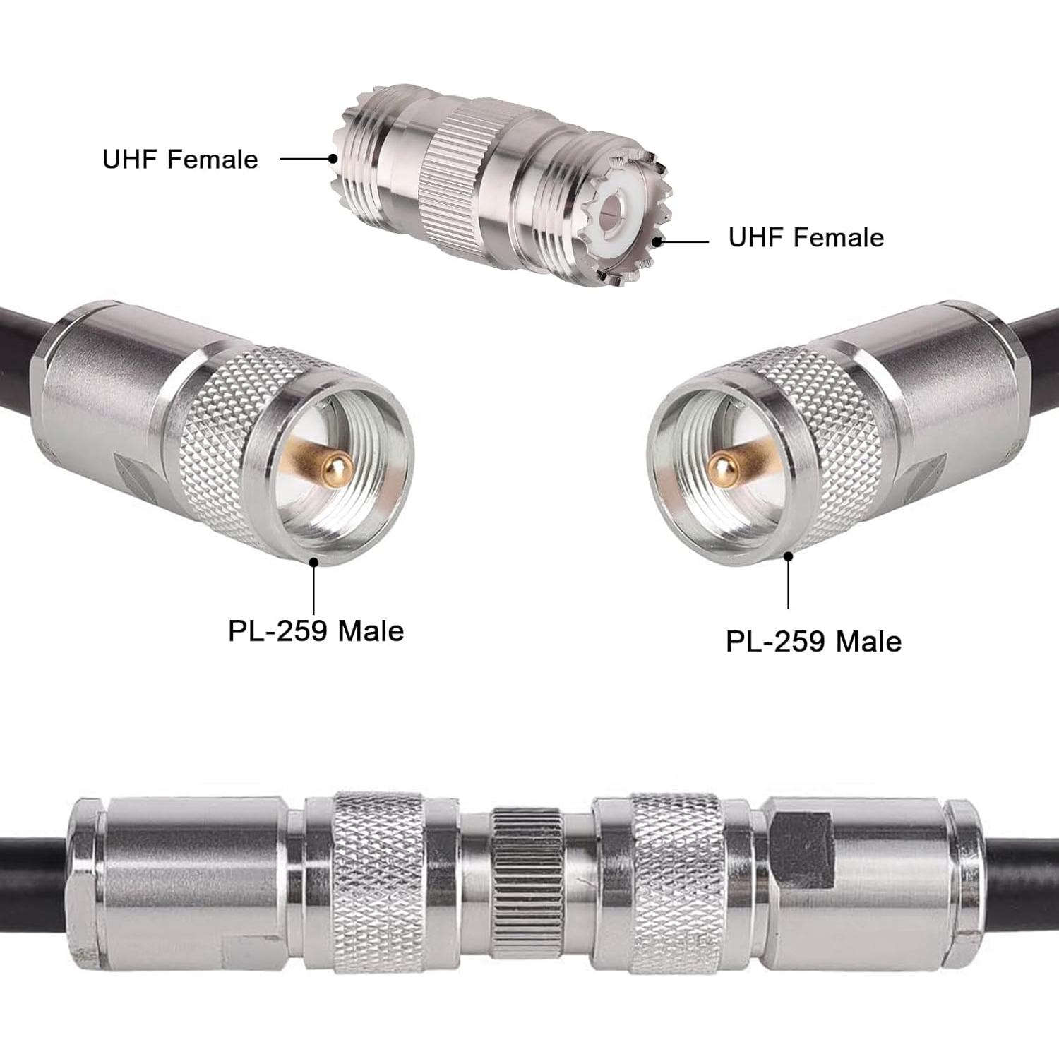 Paquete de 2 Adaptadores UHF SO239 Femenino a Femenino 50 Ohm
