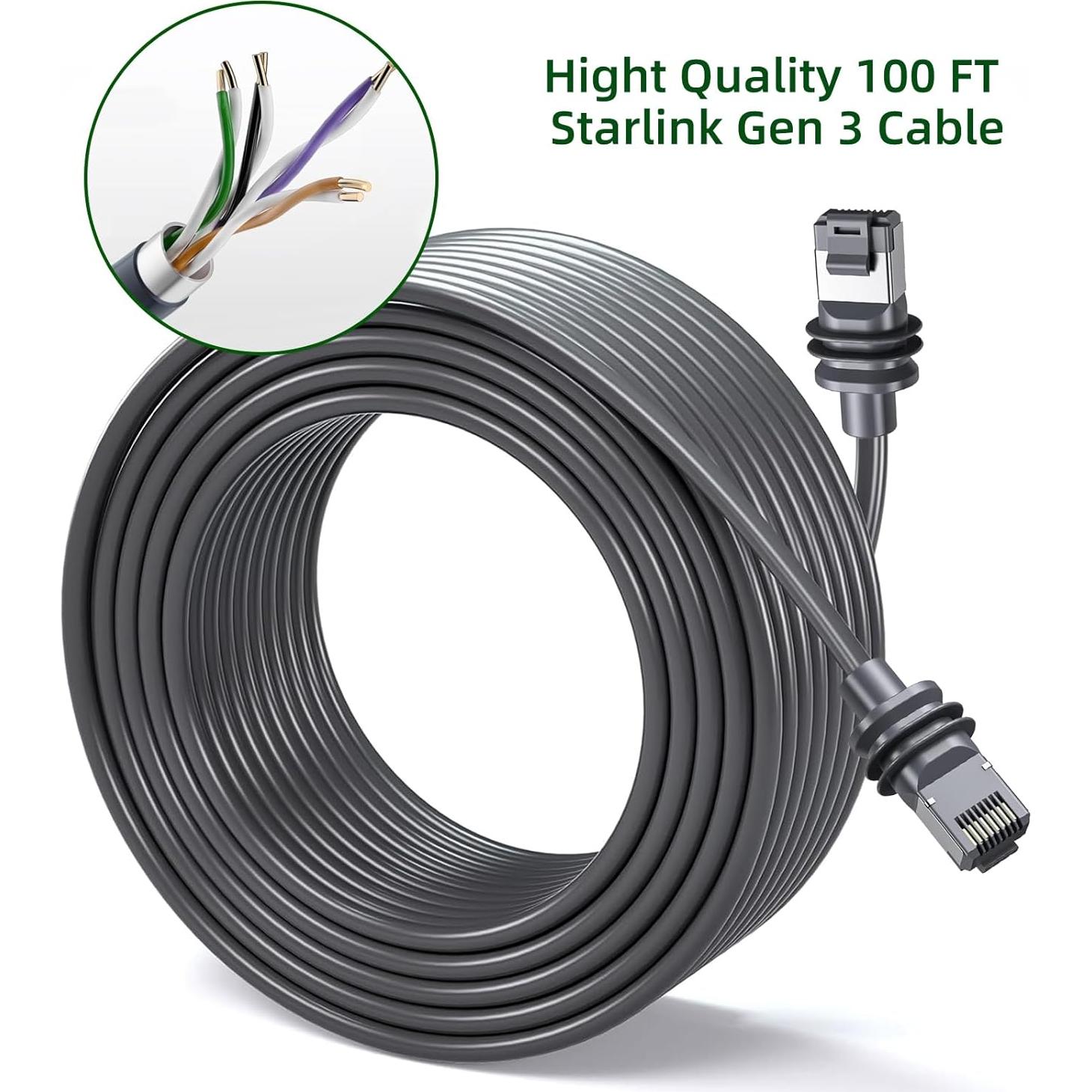 Cable de Reemplazo Koolertron Starlink Gen 3 30.48m Impermeable
