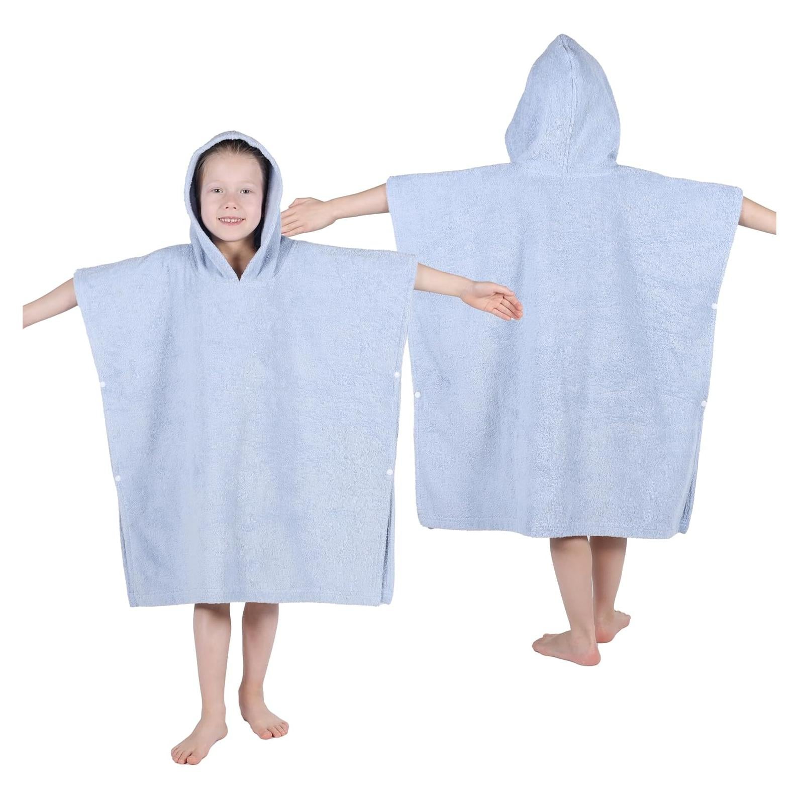 Poncho de Toalla de Baño Superior para Niños Algodón Azul