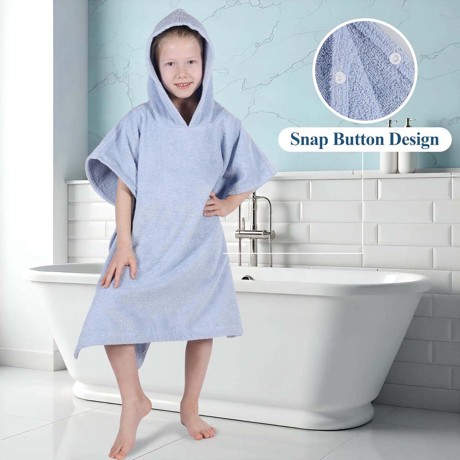 Poncho de Toalla de Baño Superior para Niños Algodón Azul