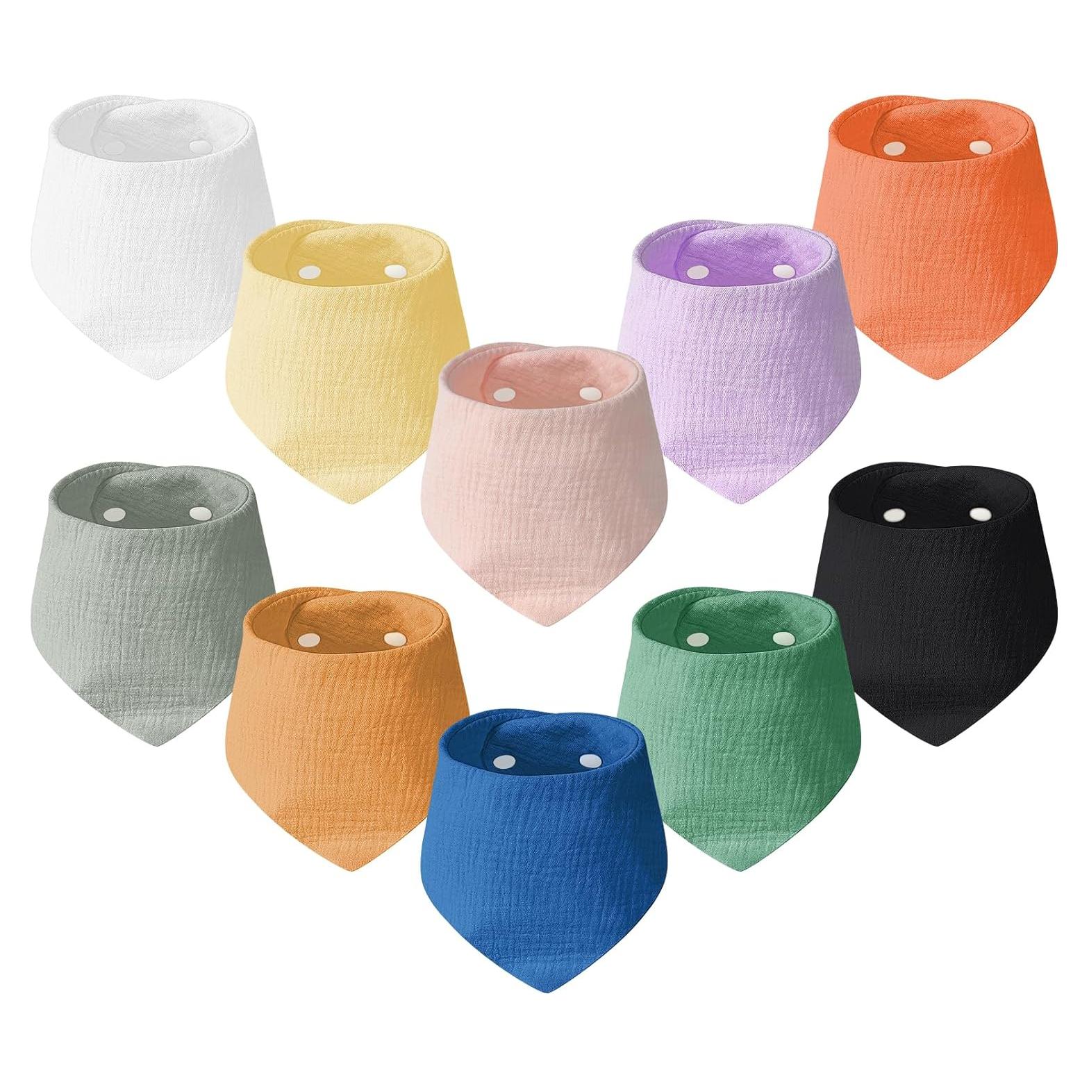 Muslin Baby Bibs, 10PCS Baby Bandana Drool Bibs, 100% Soft Anti-Penetration Snap Muslin Cotton Bib for Girls and Boys, Strong Water Absorption for Drooling and Teething