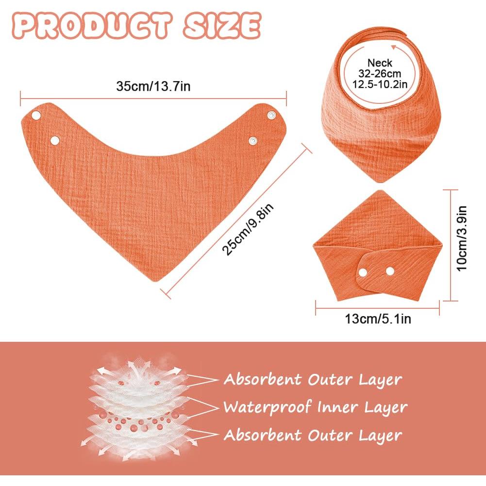 Muslin Baby Bibs, 10PCS Baby Bandana Drool Bibs, 100% Soft Anti-Penetration Snap Muslin Cotton Bib for Girls and Boys, Strong Water Absorption for Drooling and Teething