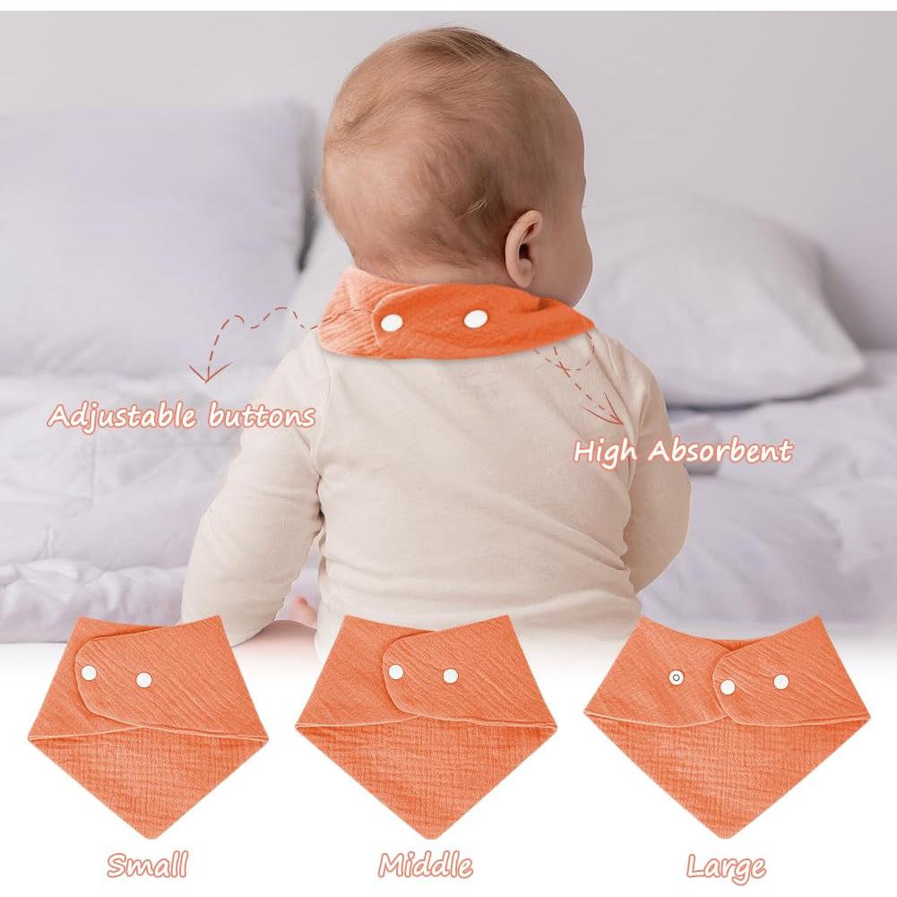 Muslin Baby Bibs, 10PCS Baby Bandana Drool Bibs, 100% Soft Anti-Penetration Snap Muslin Cotton Bib for Girls and Boys, Strong Water Absorption for Drooling and Teething