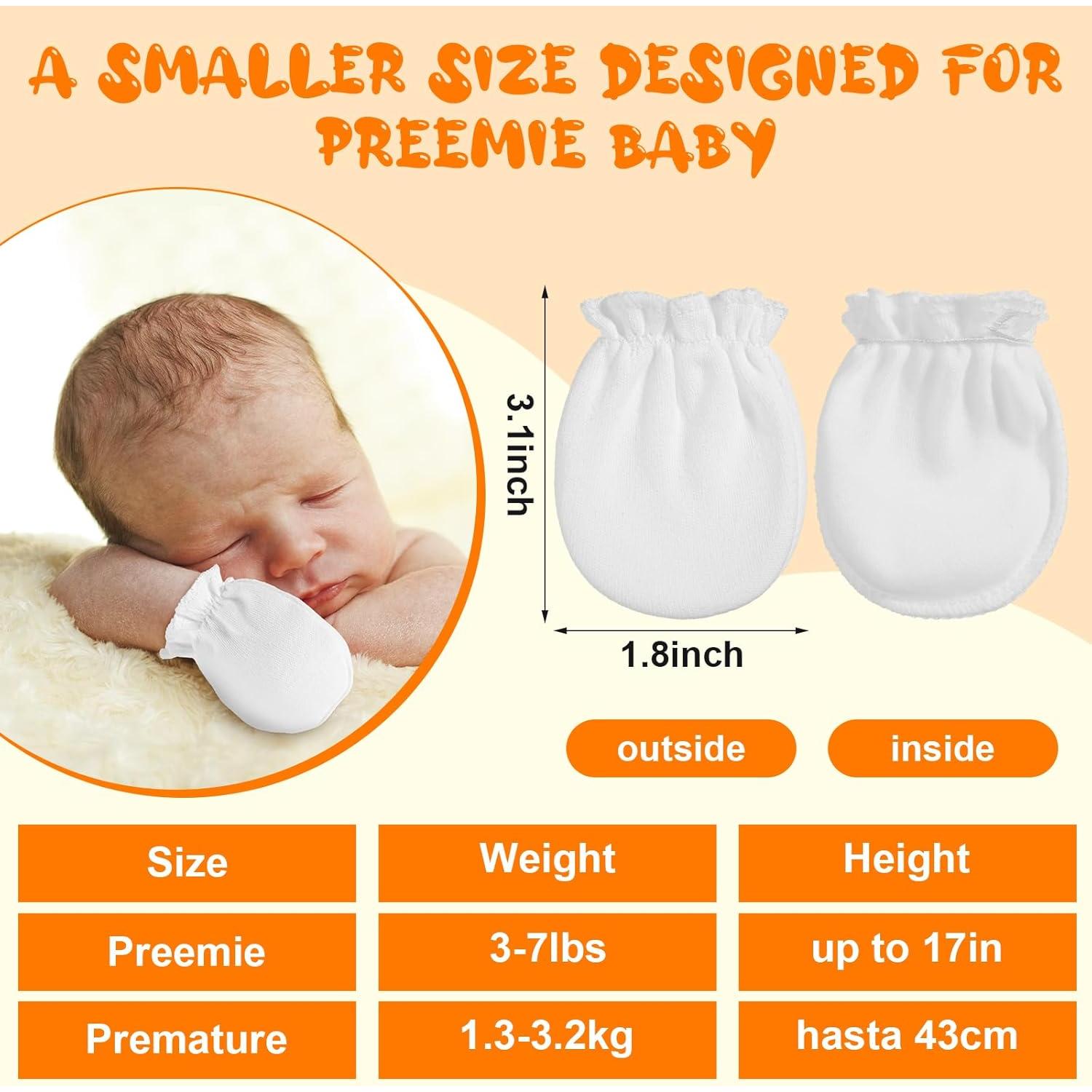 Mitones para Bebés Prematuros Vabean - 12 Pares Algodón Sin Rasguños