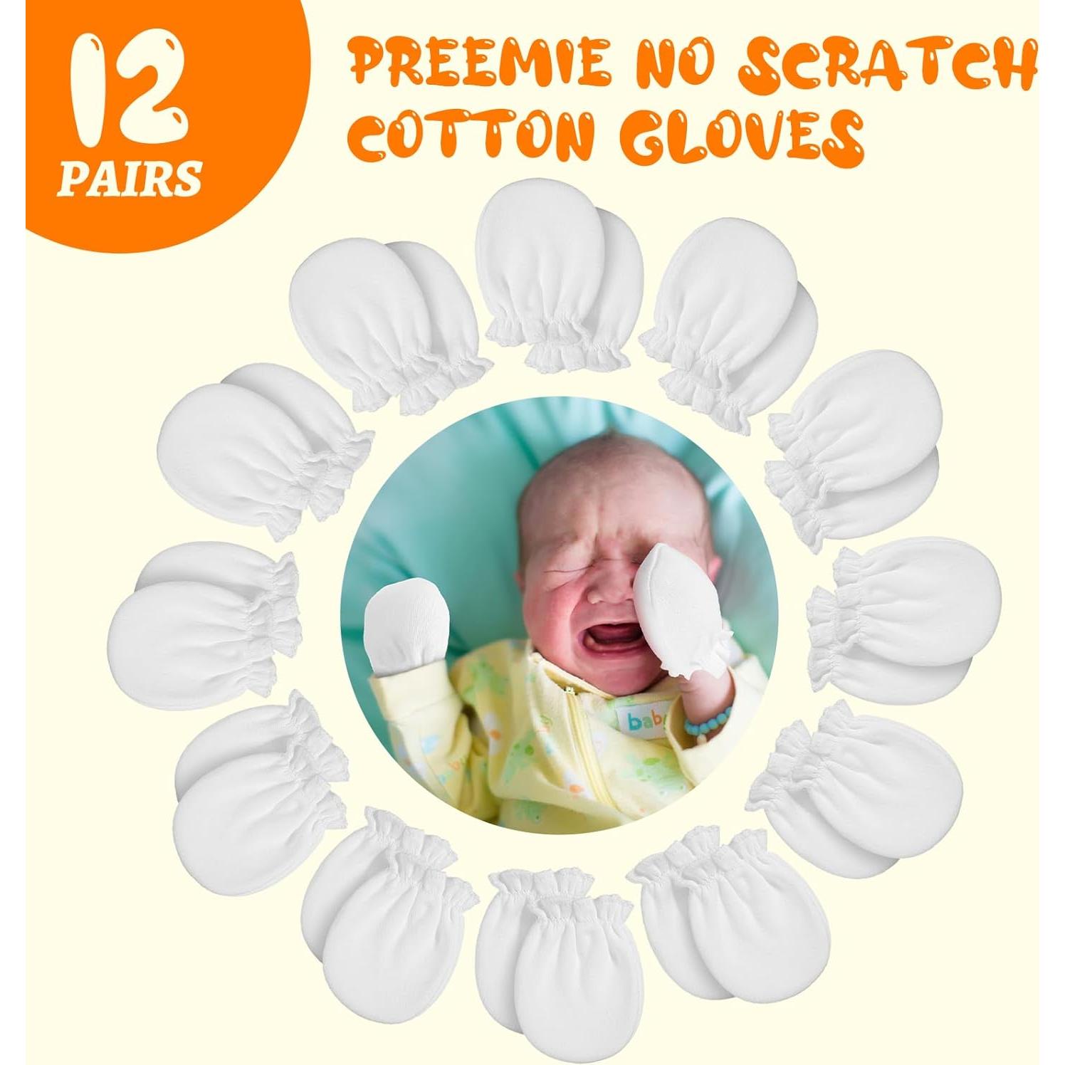 Mitones para Bebés Prematuros Vabean - 12 Pares Algodón Sin Rasguños