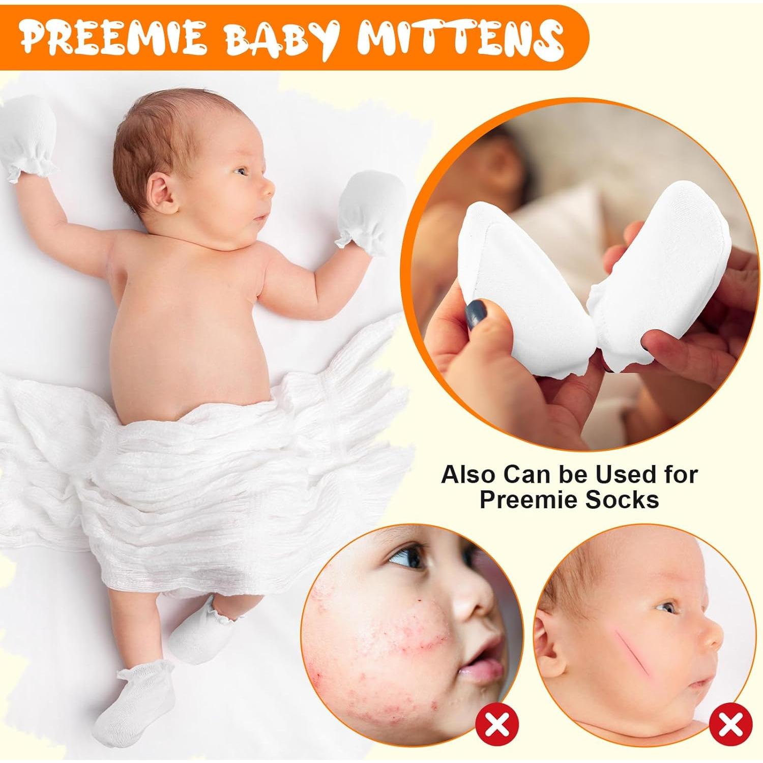 Mitones para Bebés Prematuros Vabean - 12 Pares Algodón Sin Rasguños