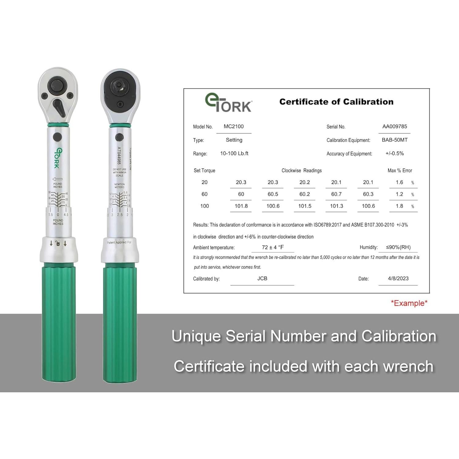 Llave de Torque Digital eTORK 1/4" 5-50 in-lb 0.6-5.6 N.m