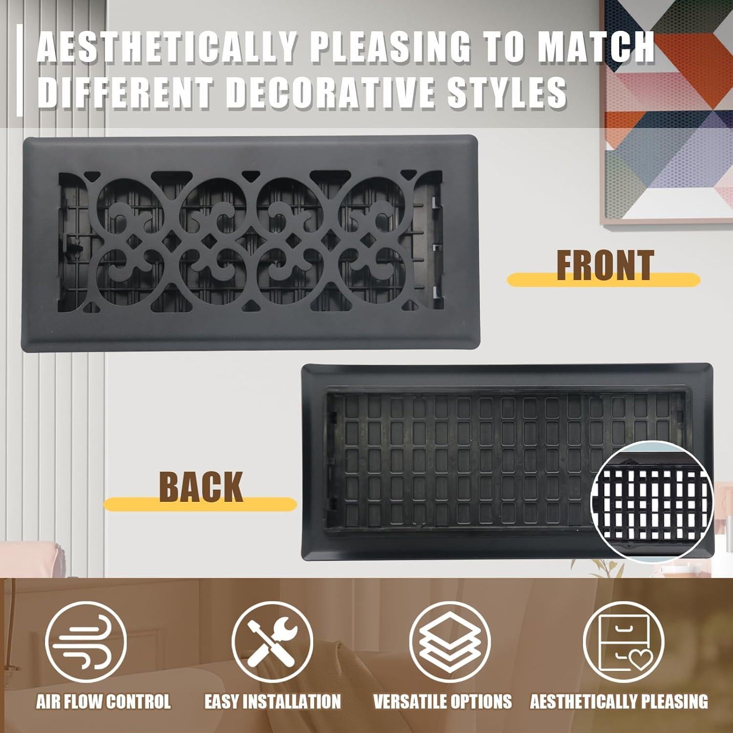 Rejillas de Piso Ajustables Jatohome 4x10" Negro 2 Pcs