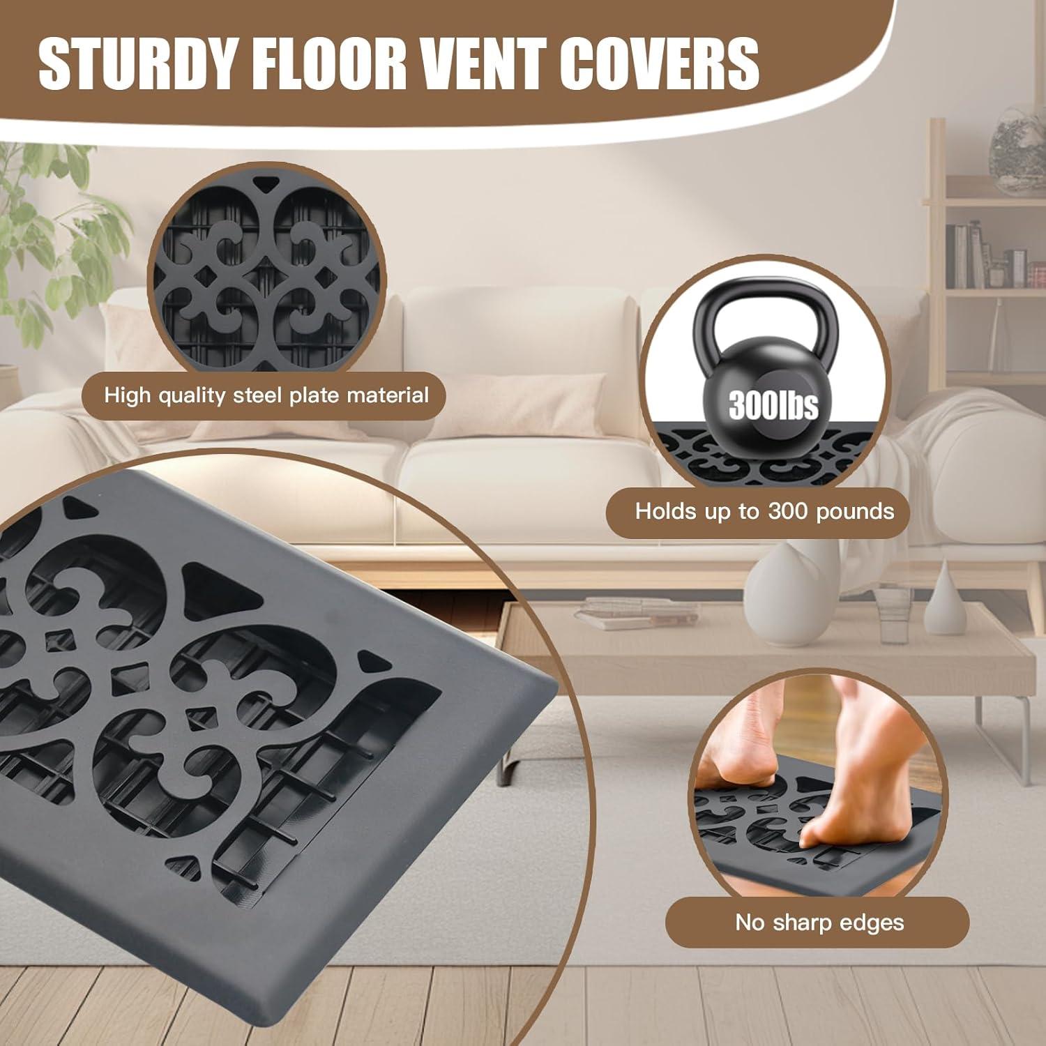 Rejillas de Piso Ajustables Jatohome 4x10" Negro 2 Pcs