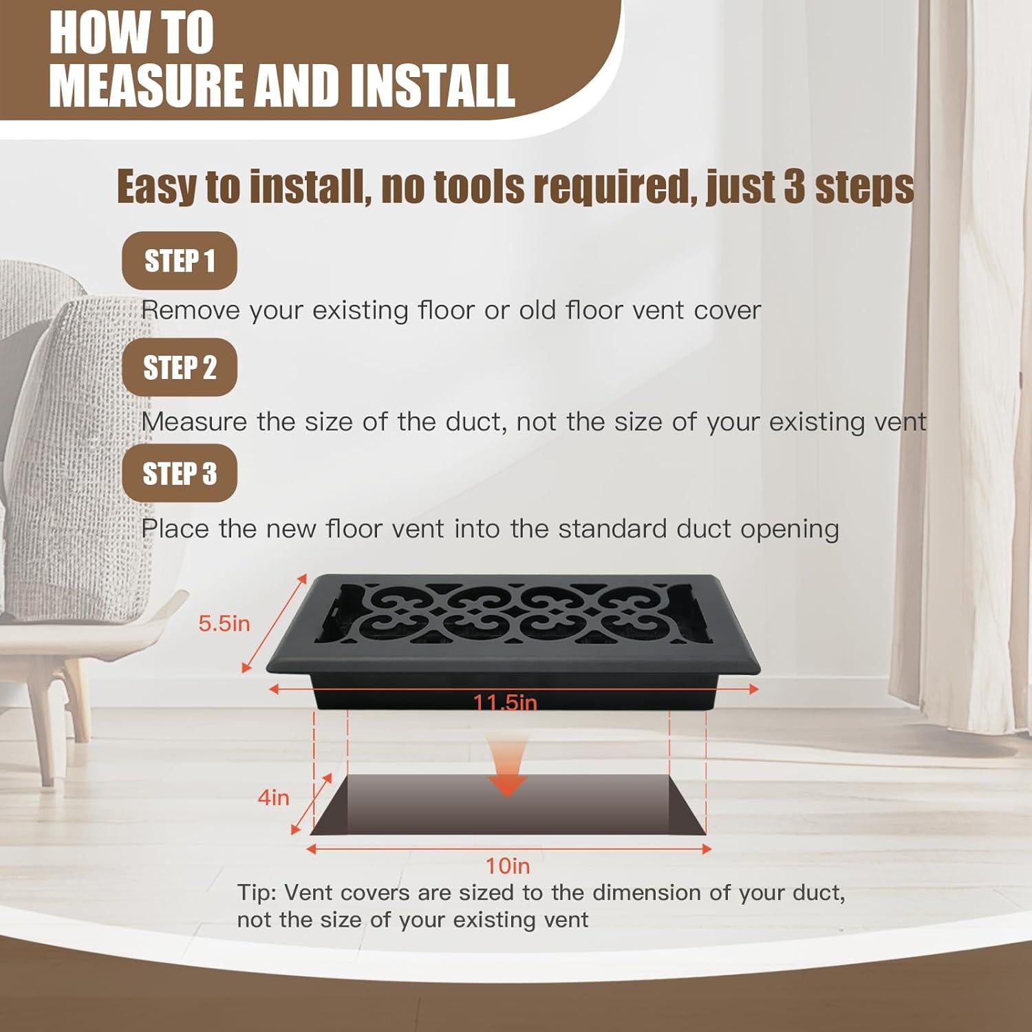 2 Ventilaciones de Piso Jatohome 4x10 Pulgadas Negro