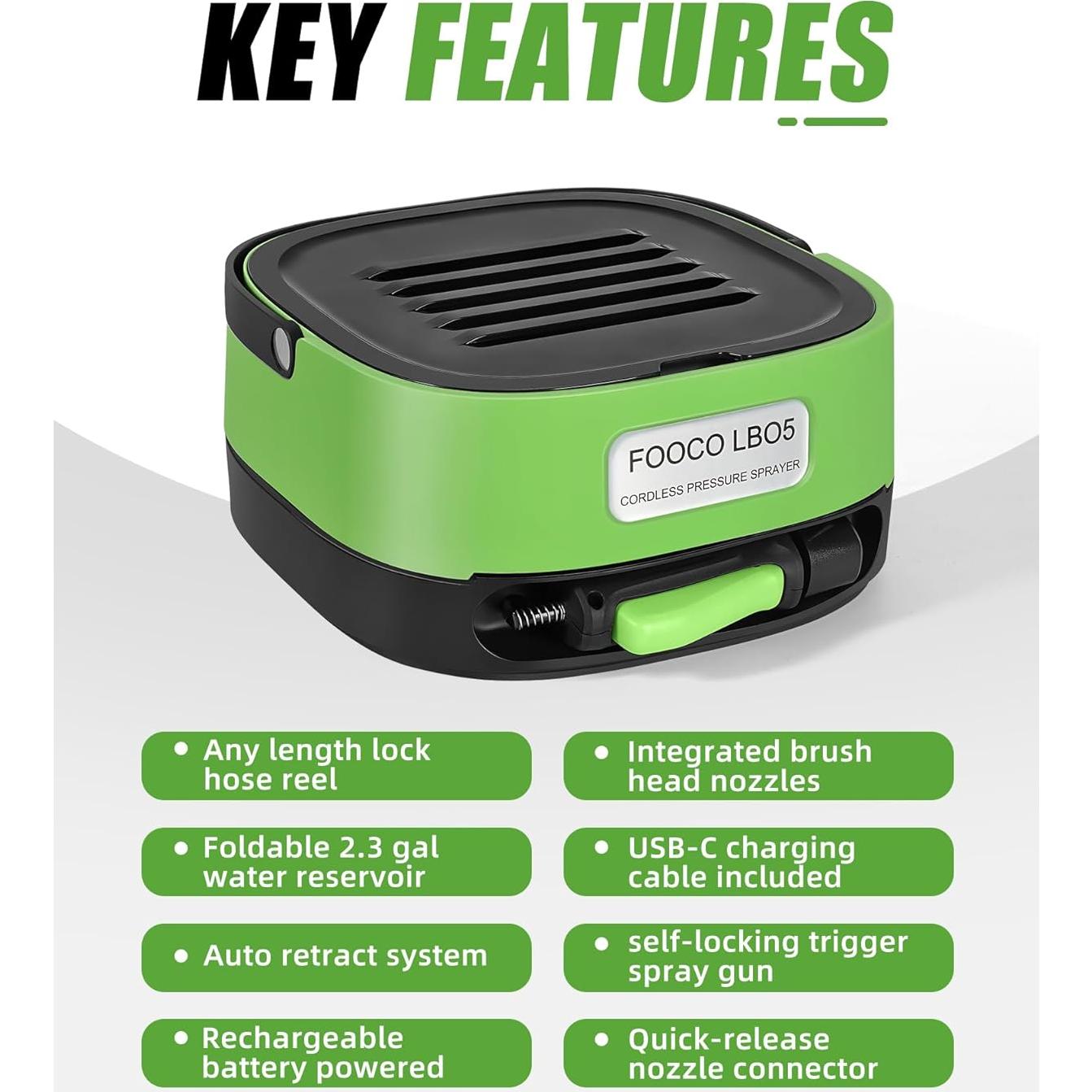 Pulverizador Eléctrico Inalámbrico FOOCO LB05 12.1L Auto-Retráctil