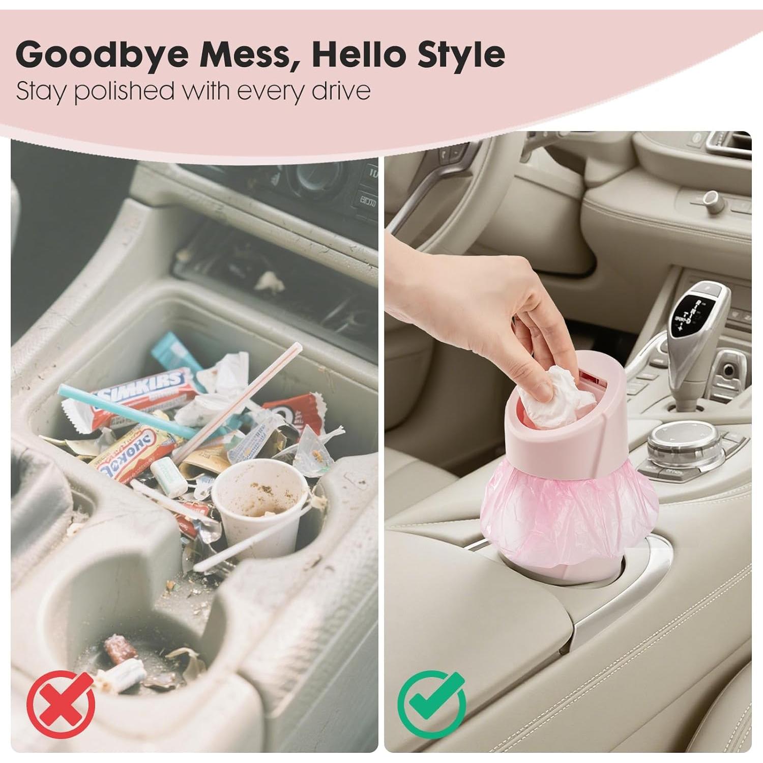 Paquete de 2 Basureros Rosados para Auto con 60 Bolsas