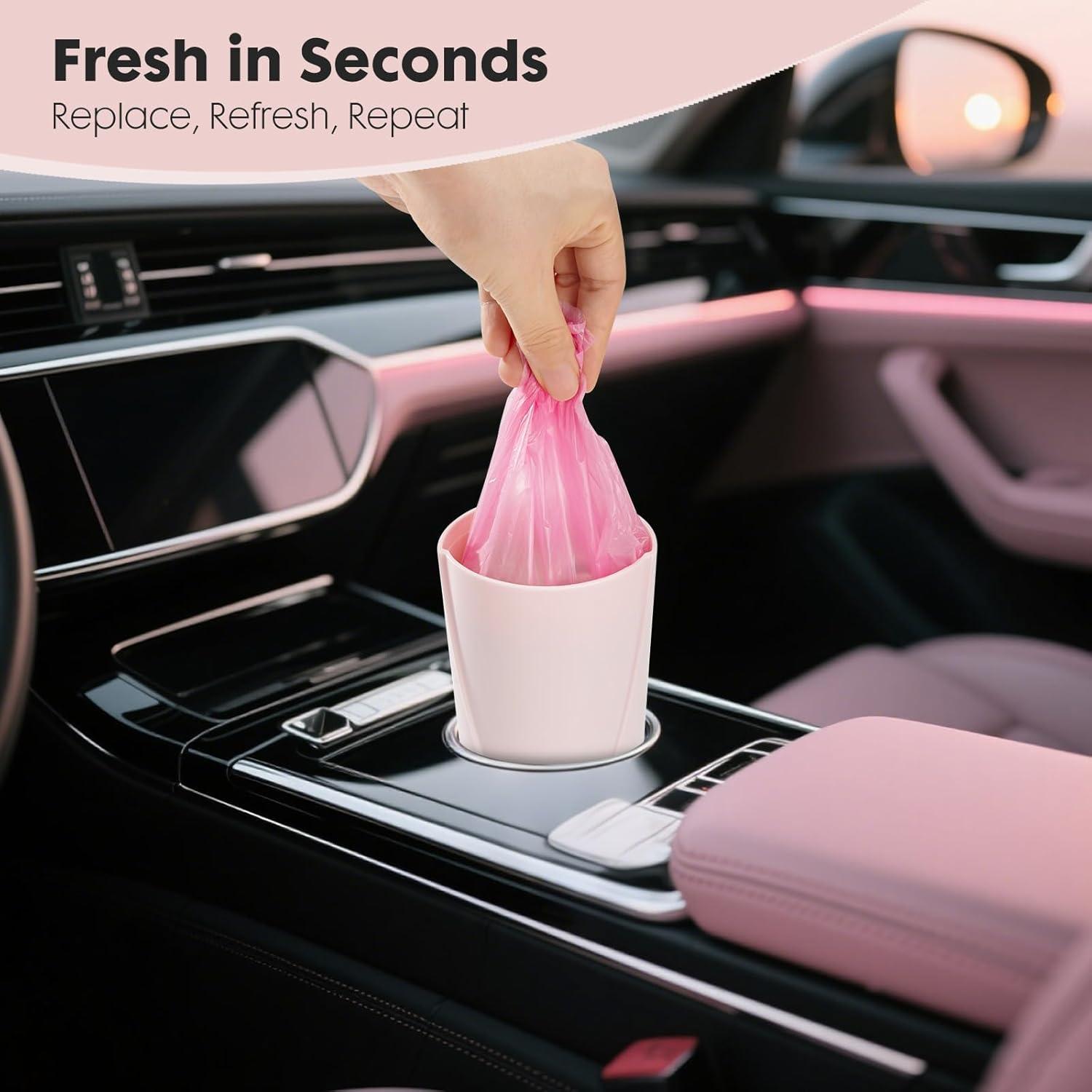 Paquete de 2 Basureros Rosados para Auto con 60 Bolsas