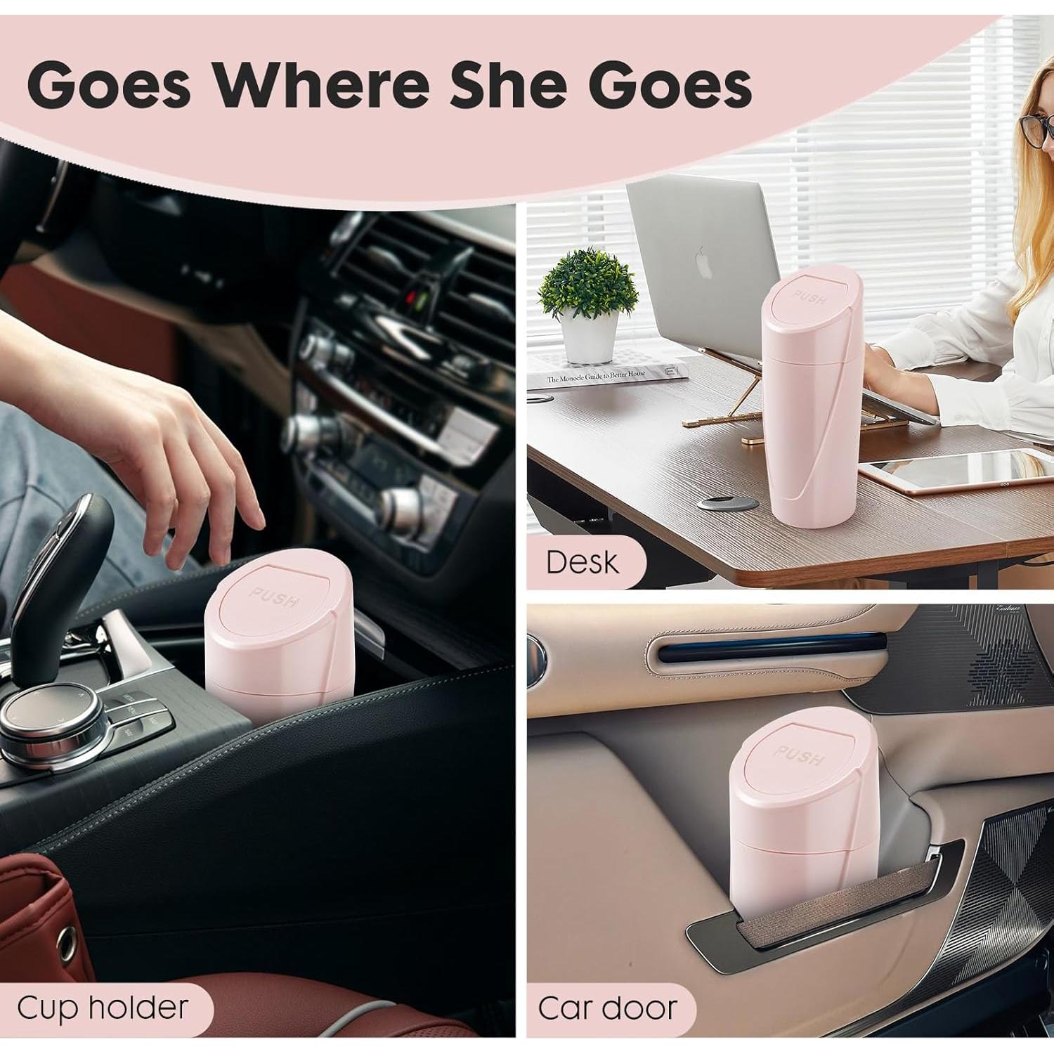 Paquete de 2 Basureros Rosados para Auto con 60 Bolsas