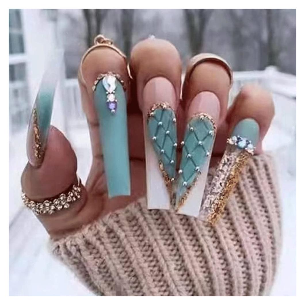 Uñas Postizas Largas Coffin Magrace 24 Pcs Francesas