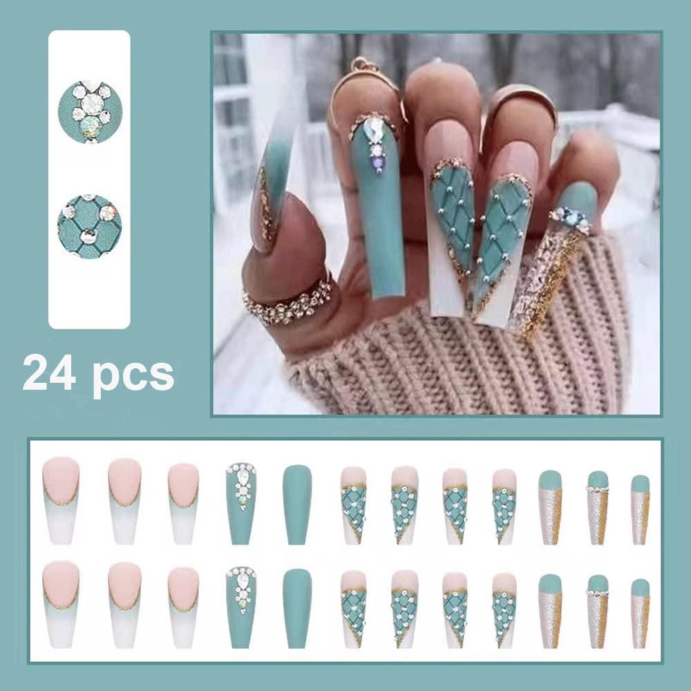 Uñas Postizas Largas Coffin Magrace 24 Pcs Francesas