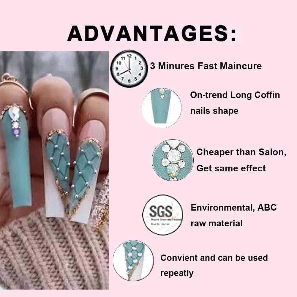 Uñas Postizas Largas Coffin Magrace 24 Pcs Francesas