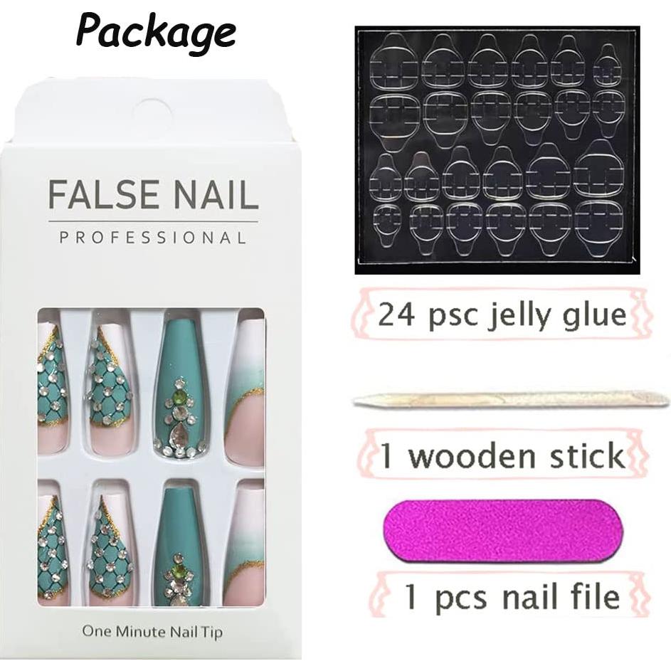 Uñas Postizas Largas Coffin Magrace 24 Pcs Francesas