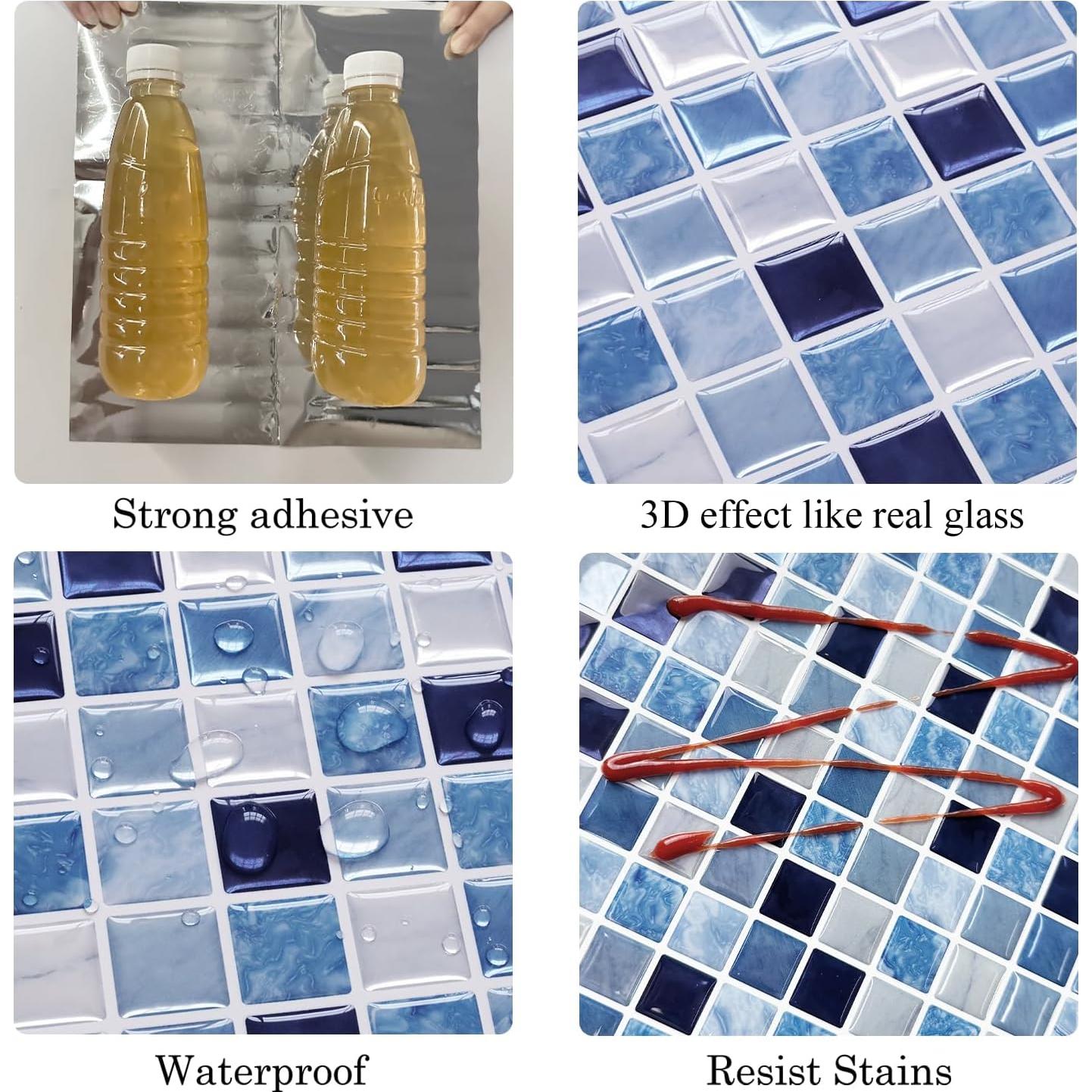 Alwayspon 10 Hojas Azulejos Vinilo 30.5x30.5cm 3D Impermeables