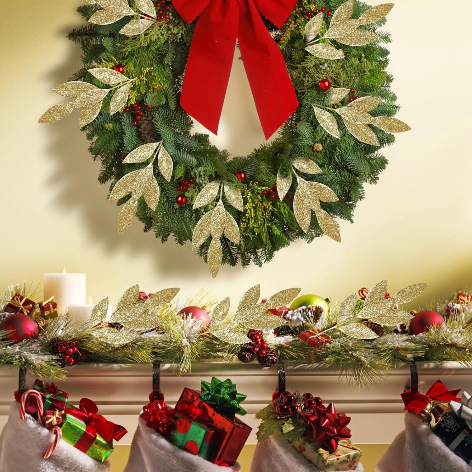 KIMOBER 20 Ramas Artificiales Doradas para Decoración Navideña