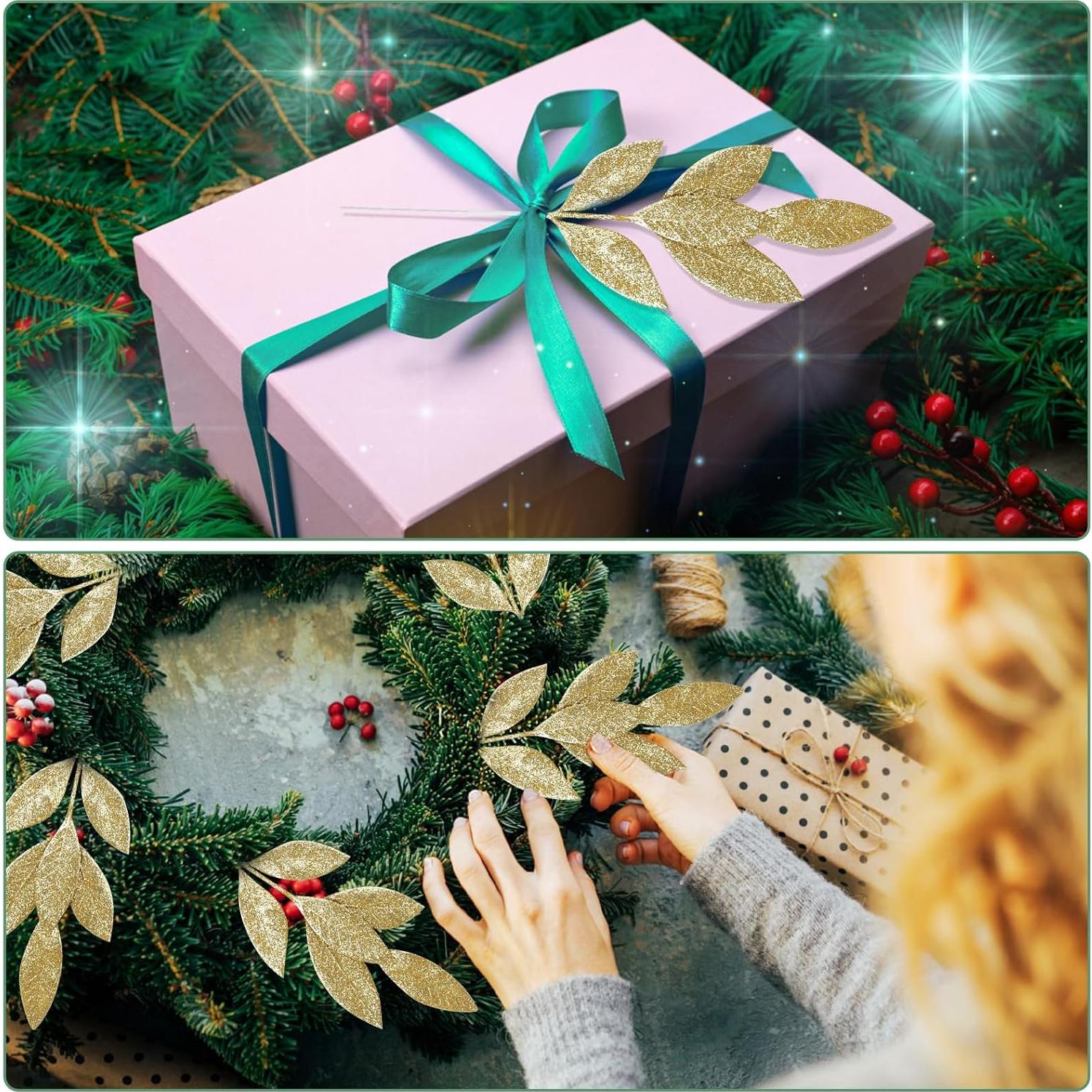 KIMOBER 20 Ramas Artificiales Doradas para Decoración Navideña