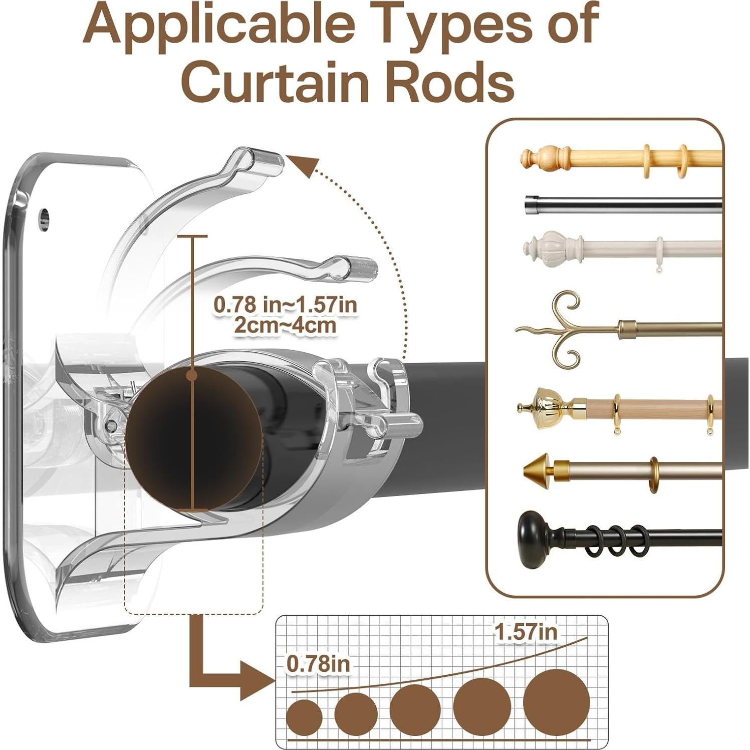 Soportes de Barra de Cortina Autoadhesivos JHCJHC - 2 Piezas