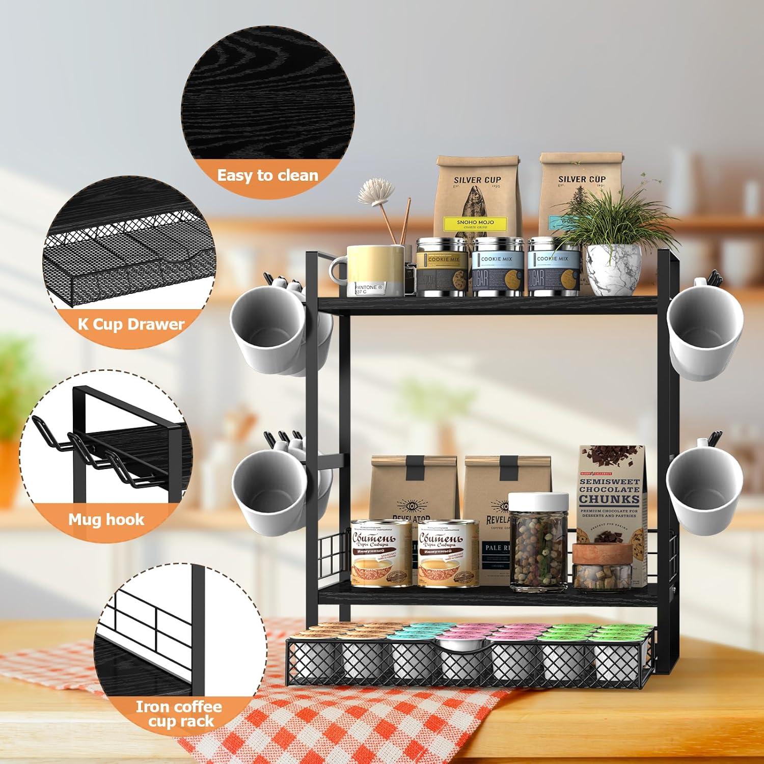 Organizador de Bar de Café OGEMXU Negro con 3 Niveles y Ganchos