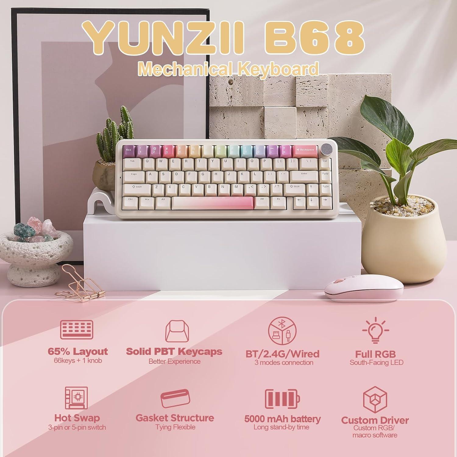 Teclado Mecánico Inalámbrico YUNZII B68 Beige RGB 65%