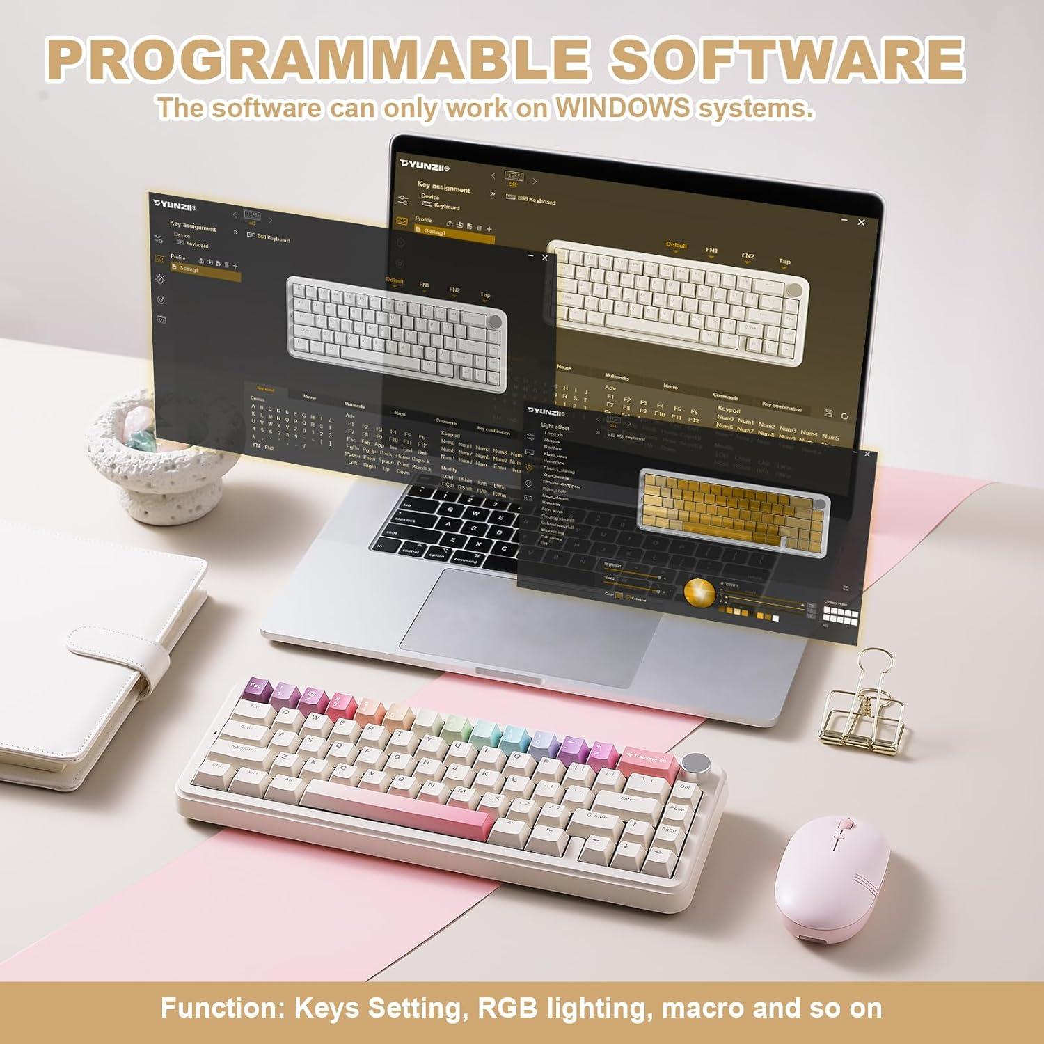 Teclado Mecánico Inalámbrico YUNZII B68 Beige RGB 65%