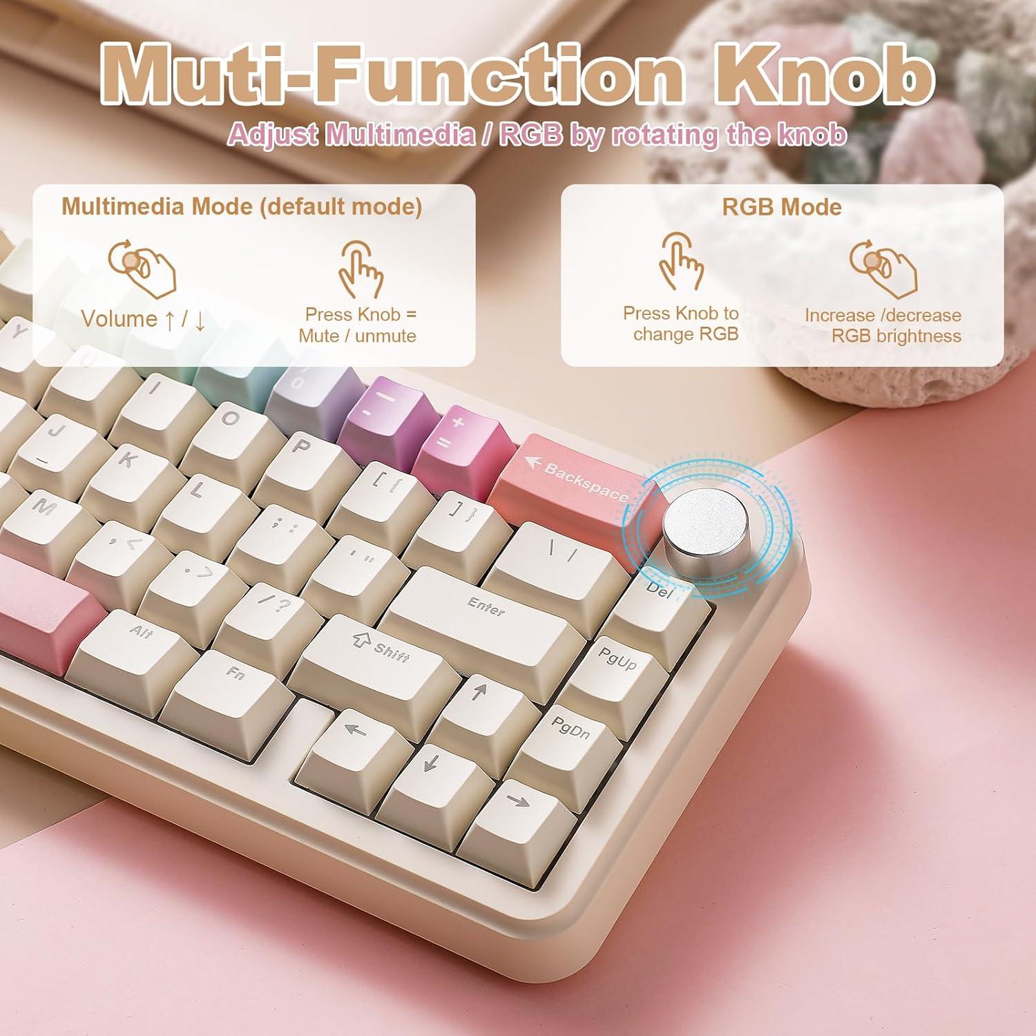 Teclado Mecánico Inalámbrico YUNZII B68 Beige RGB 65%