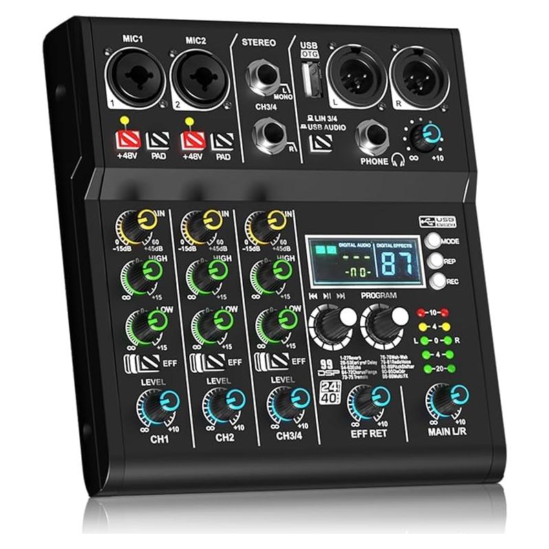 Mezclador DJ Profesional 4 Canales Doslnlya XR-4 Bluetooth USB