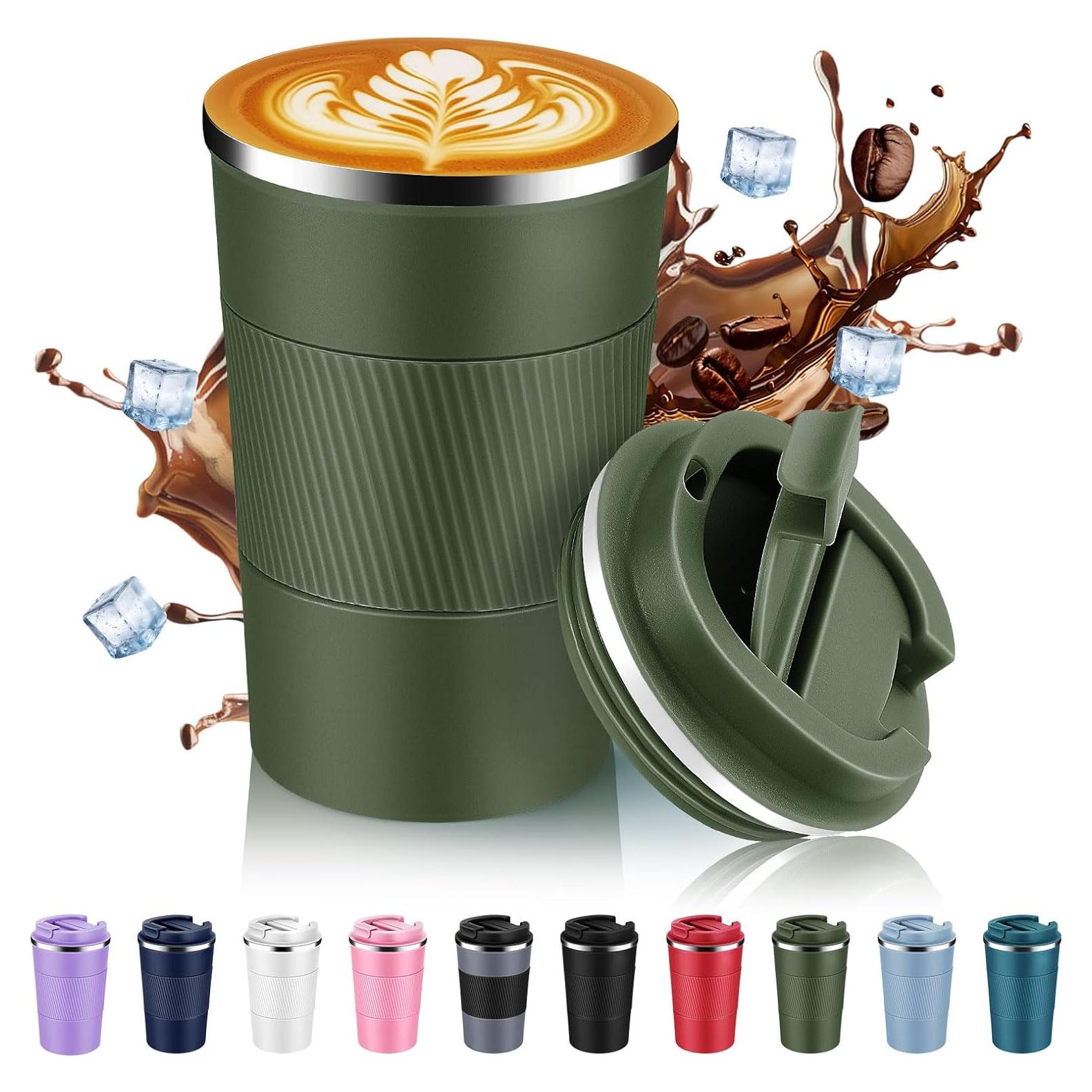 Taza de Café Aislada Volhoply 13 oz Verde Militar Doble Pared