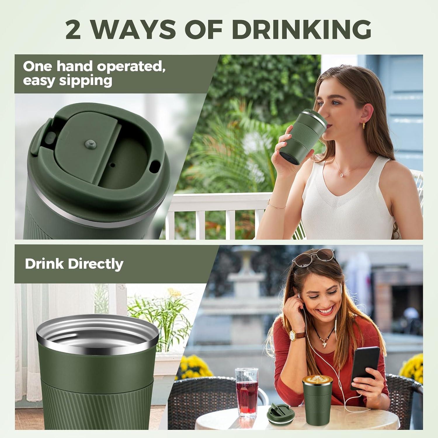 Taza de Café Aislada Volhoply 13 oz Verde Militar Doble Pared