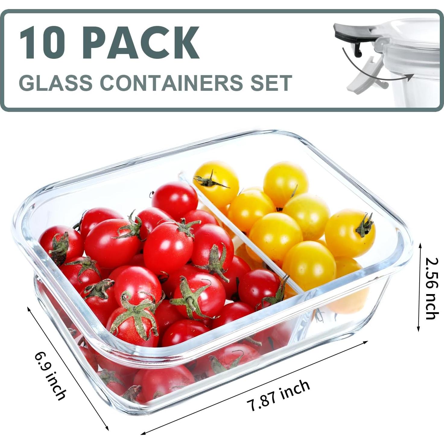 Contenedores de Vidrio VERONES 10 Piezas 2 Compartimentos 0.85L