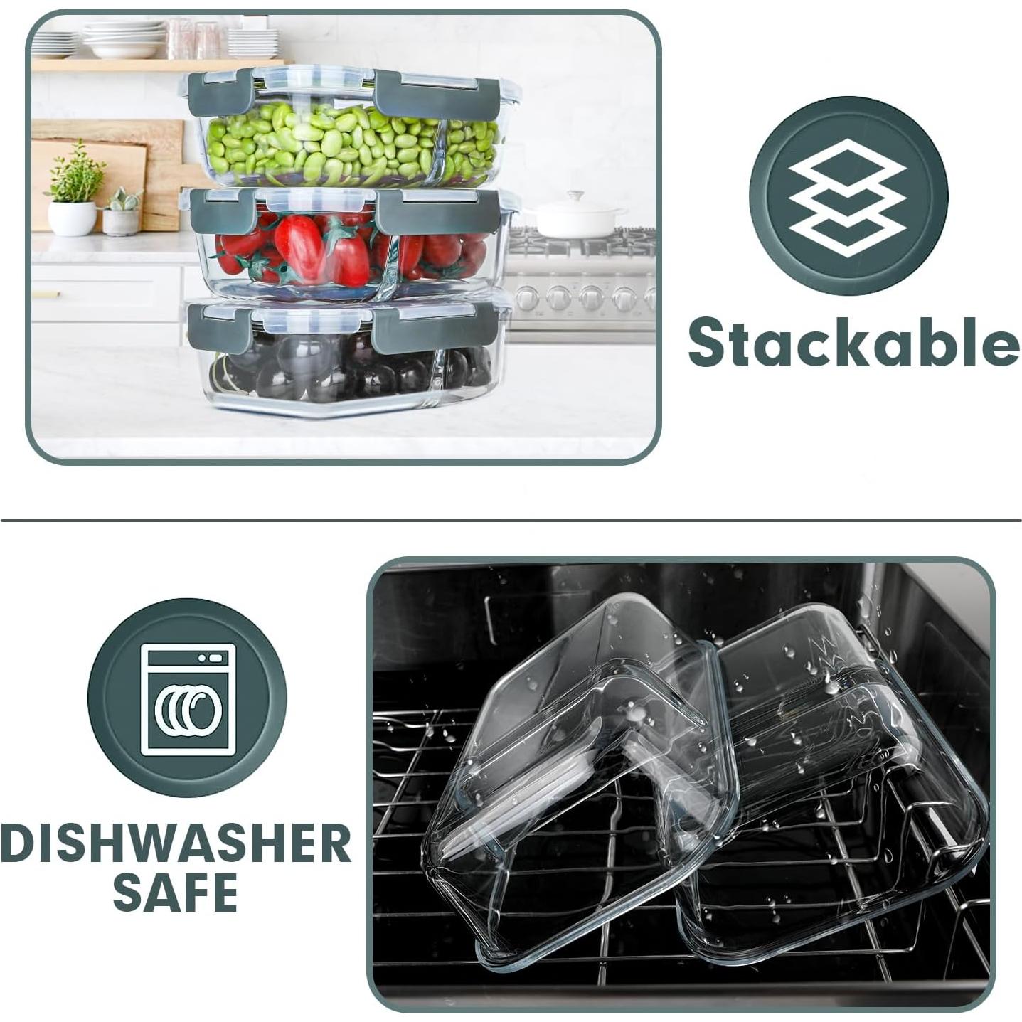 Contenedores de Vidrio VERONES 10 Piezas 2 Compartimentos 0.85L