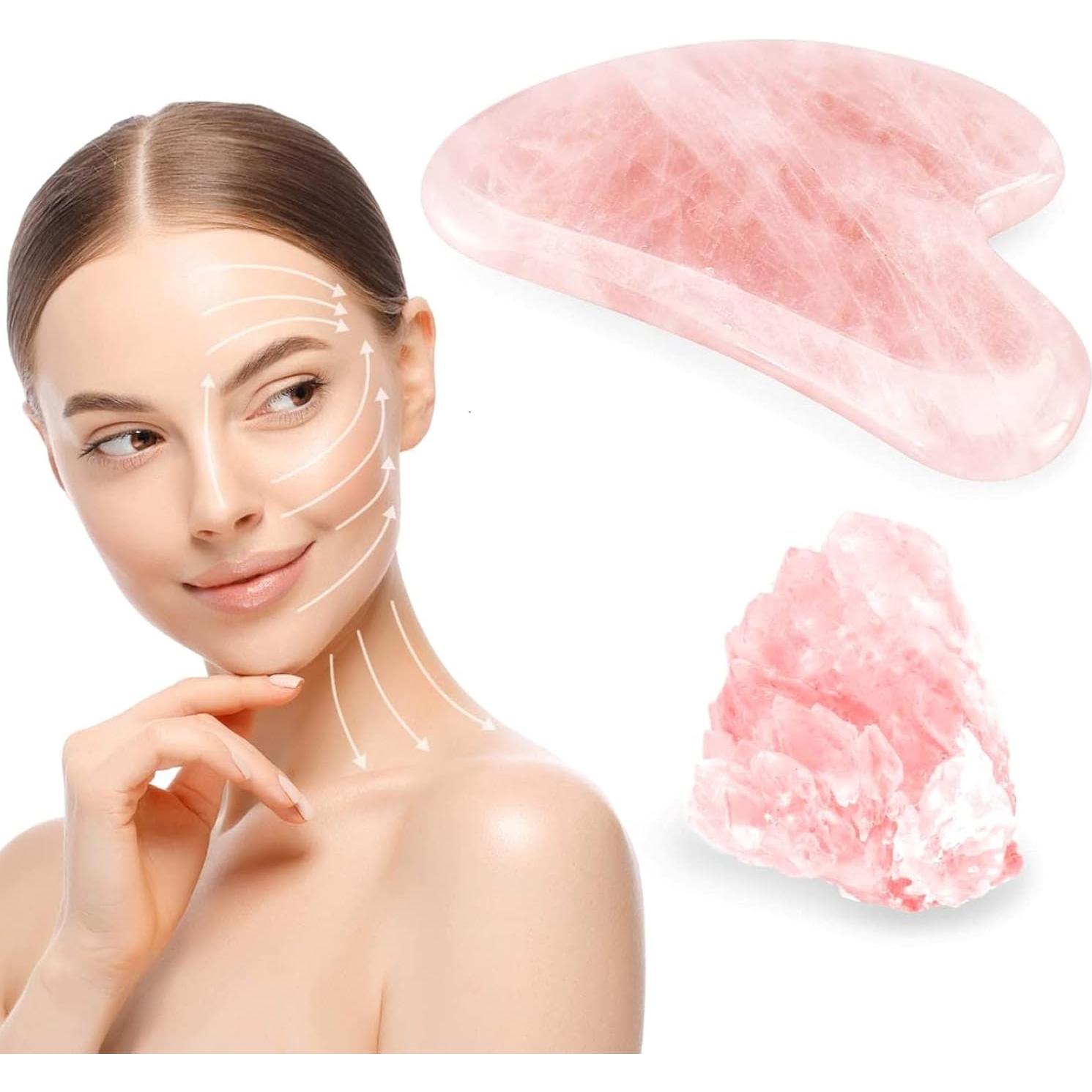 Gua Sha Facial de Cuarzo Rosa Natural GUASHAPE - 8.13x5.58cm