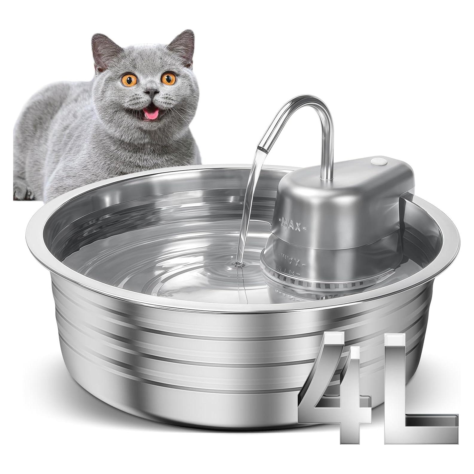Fuente de Agua para Gatos 4L EZMioo Acero Inoxidable Silenciosa