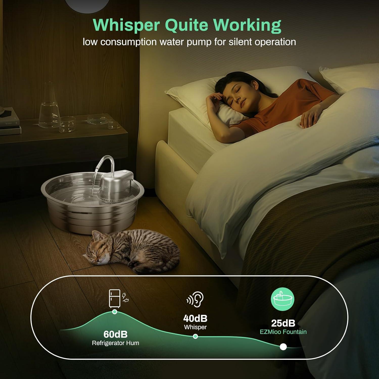 Fuente de Agua para Gatos 4L EZMioo Acero Inoxidable Silenciosa