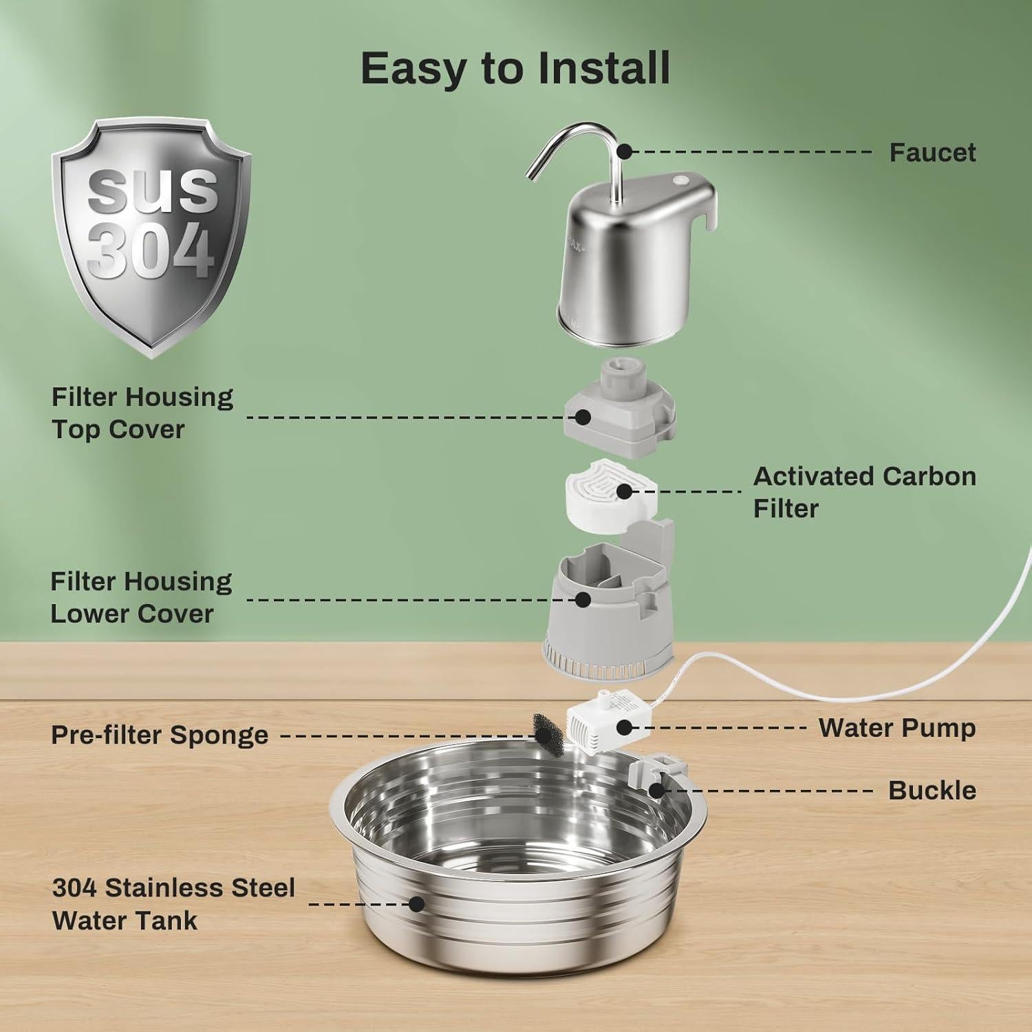 Fuente de Agua para Gatos 4L EZMioo Acero Inoxidable Silenciosa