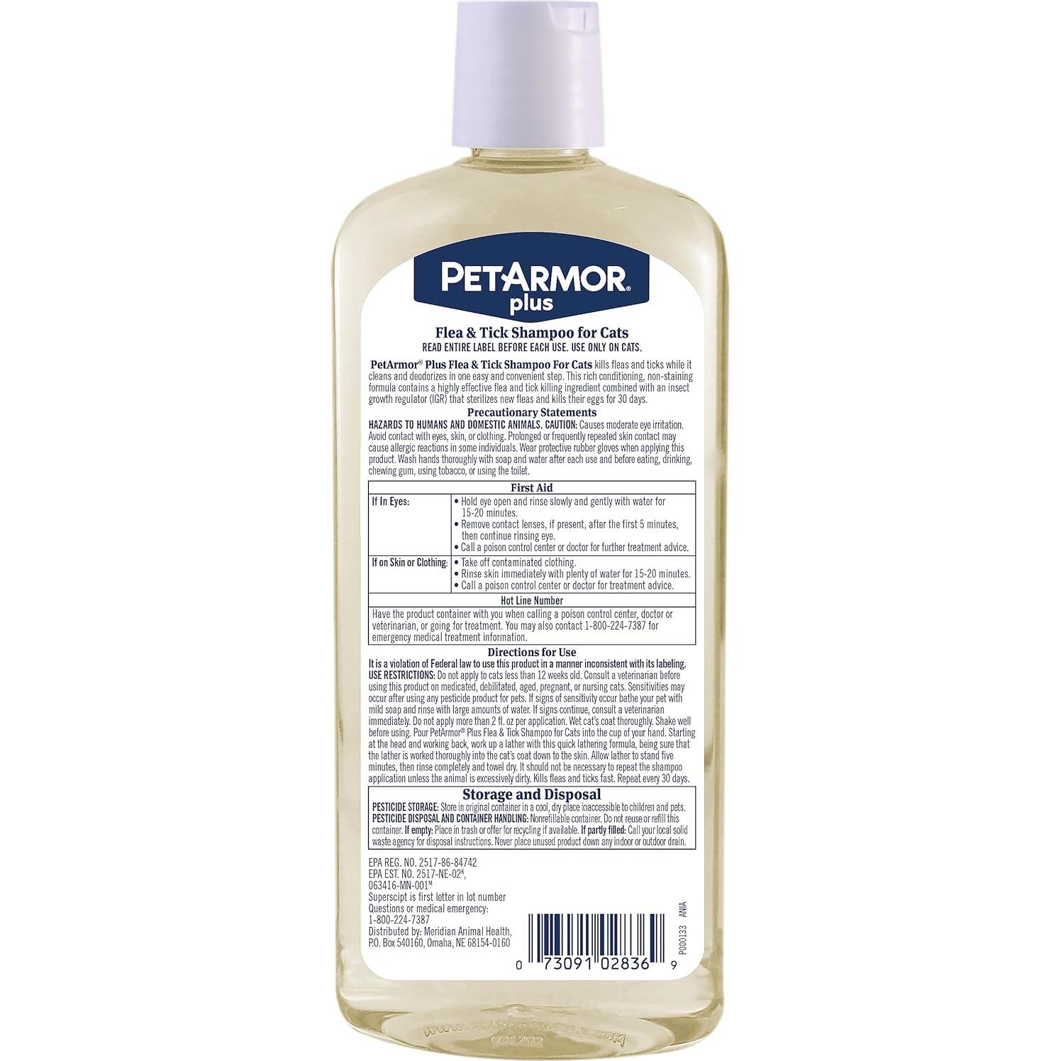 Champú PetArmor Plus para Gatos 354.88 ml - Control Pulgas y Garrapatas