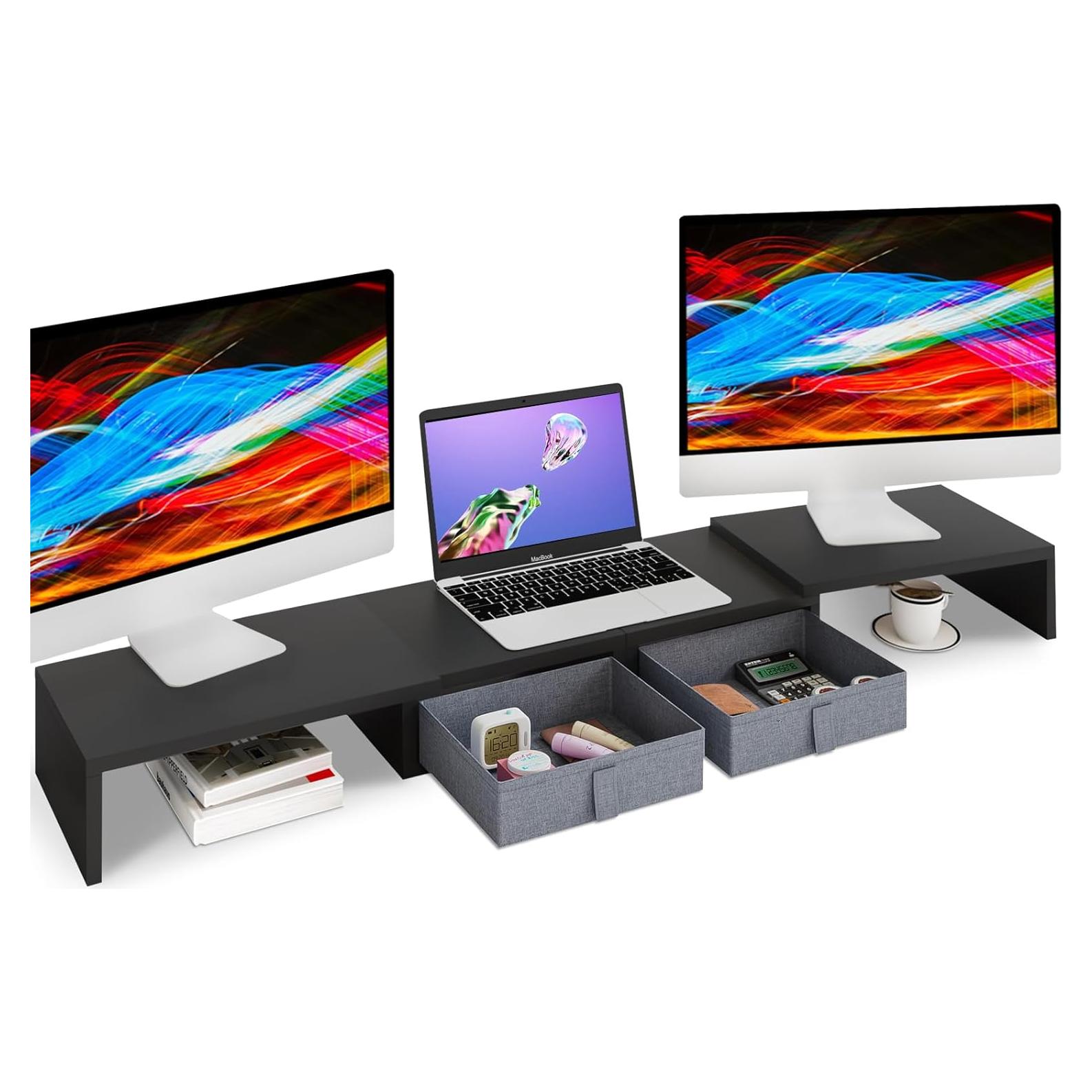 Soporte Doble para Monitor TEAMIX Ajustable con Cajones - Negro